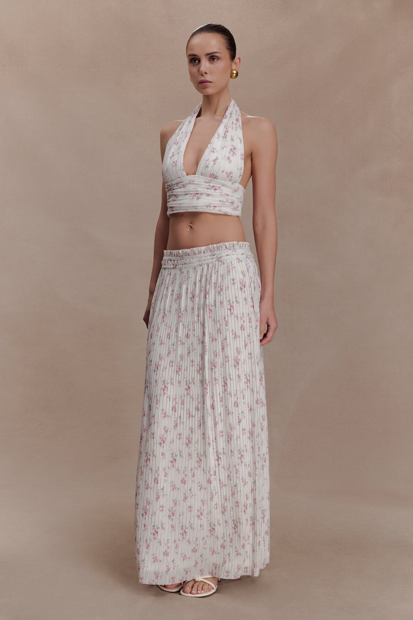 Amaris Gathered Plisse Maxi Skirt - Floral Ditsy Print