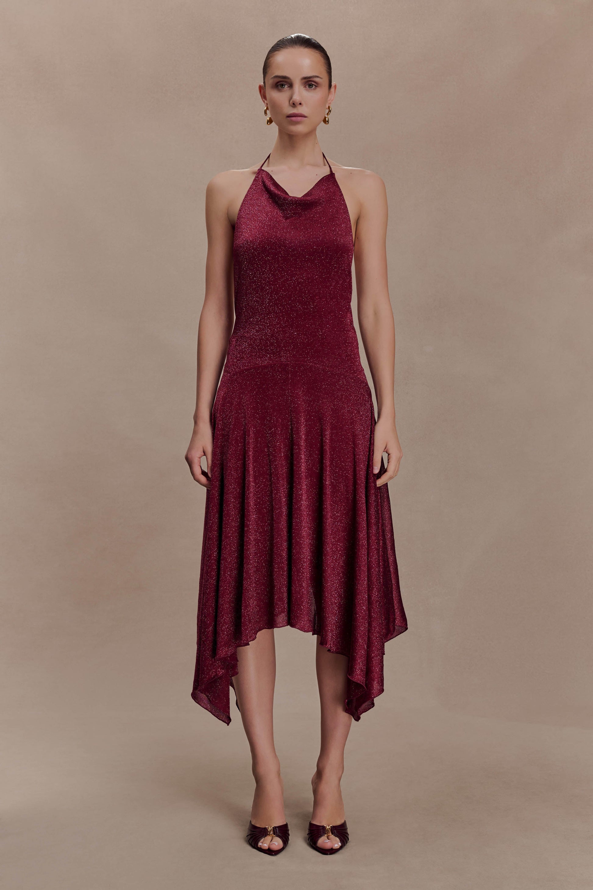 Sylvie Lurex Hankie Midi Dress - Wine #6
