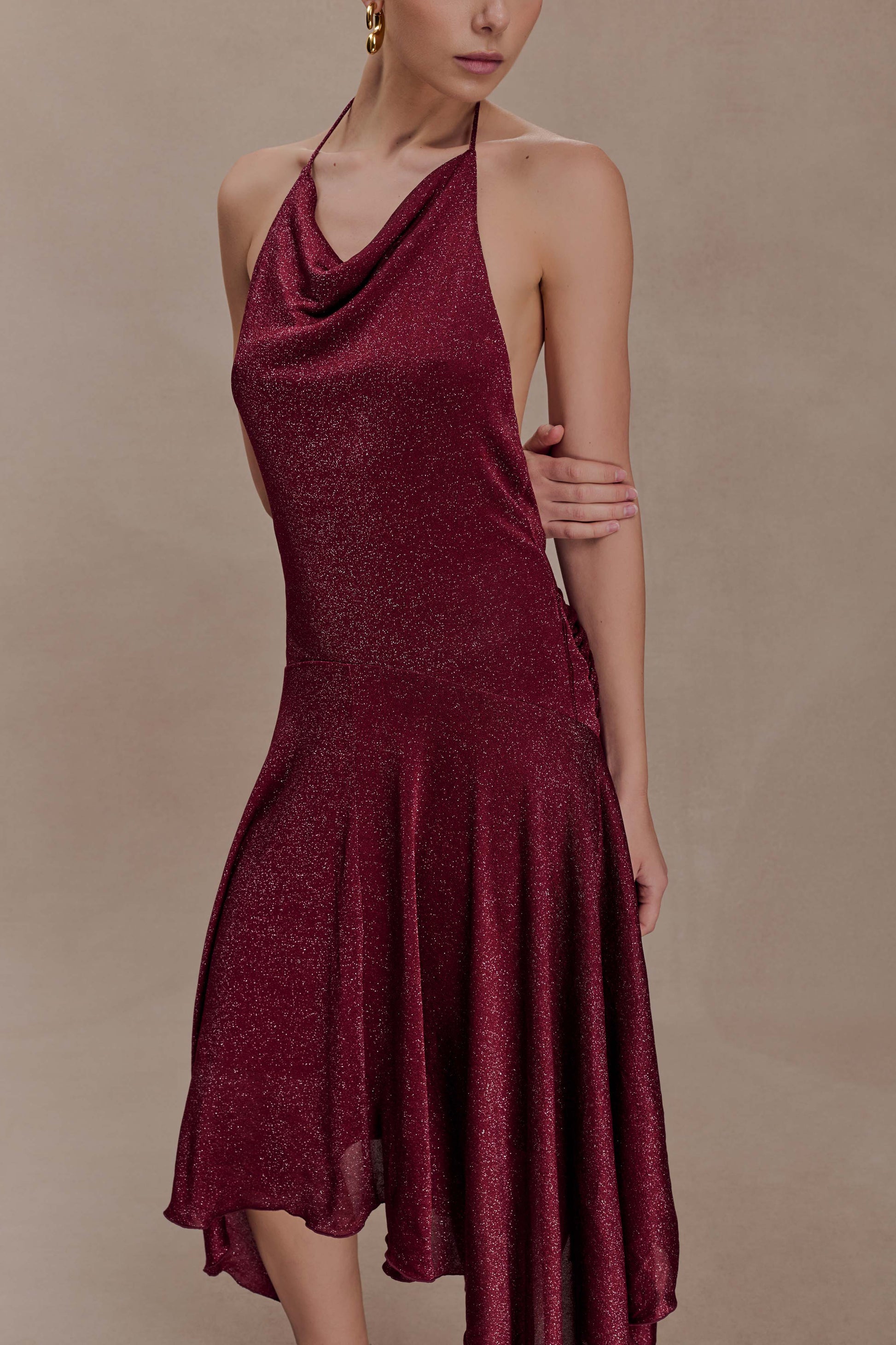 Sylvie Lurex Hankie Midi Dress - Wine #7