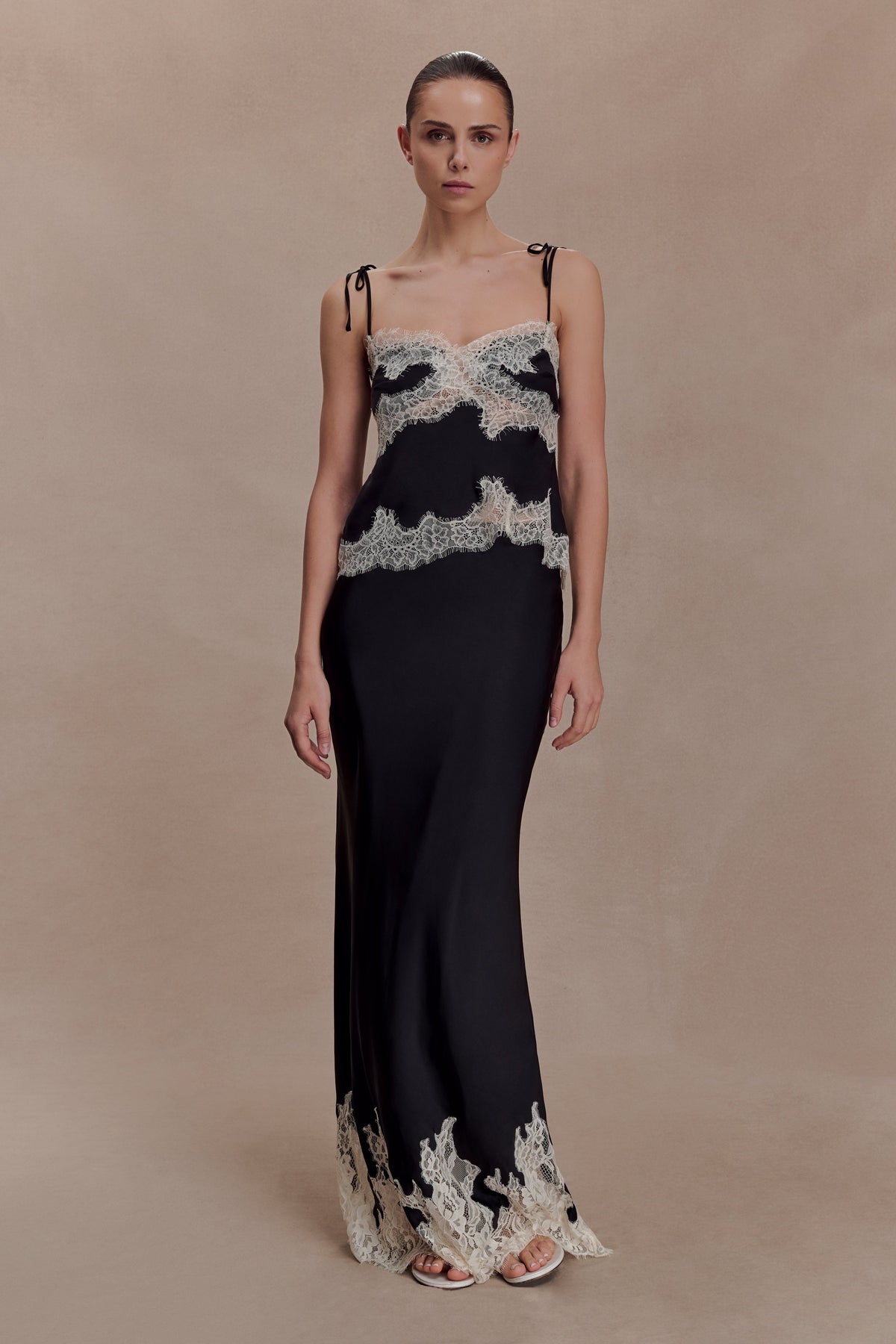 Nina Satin And Lace Camisole - Black/Ivory #7