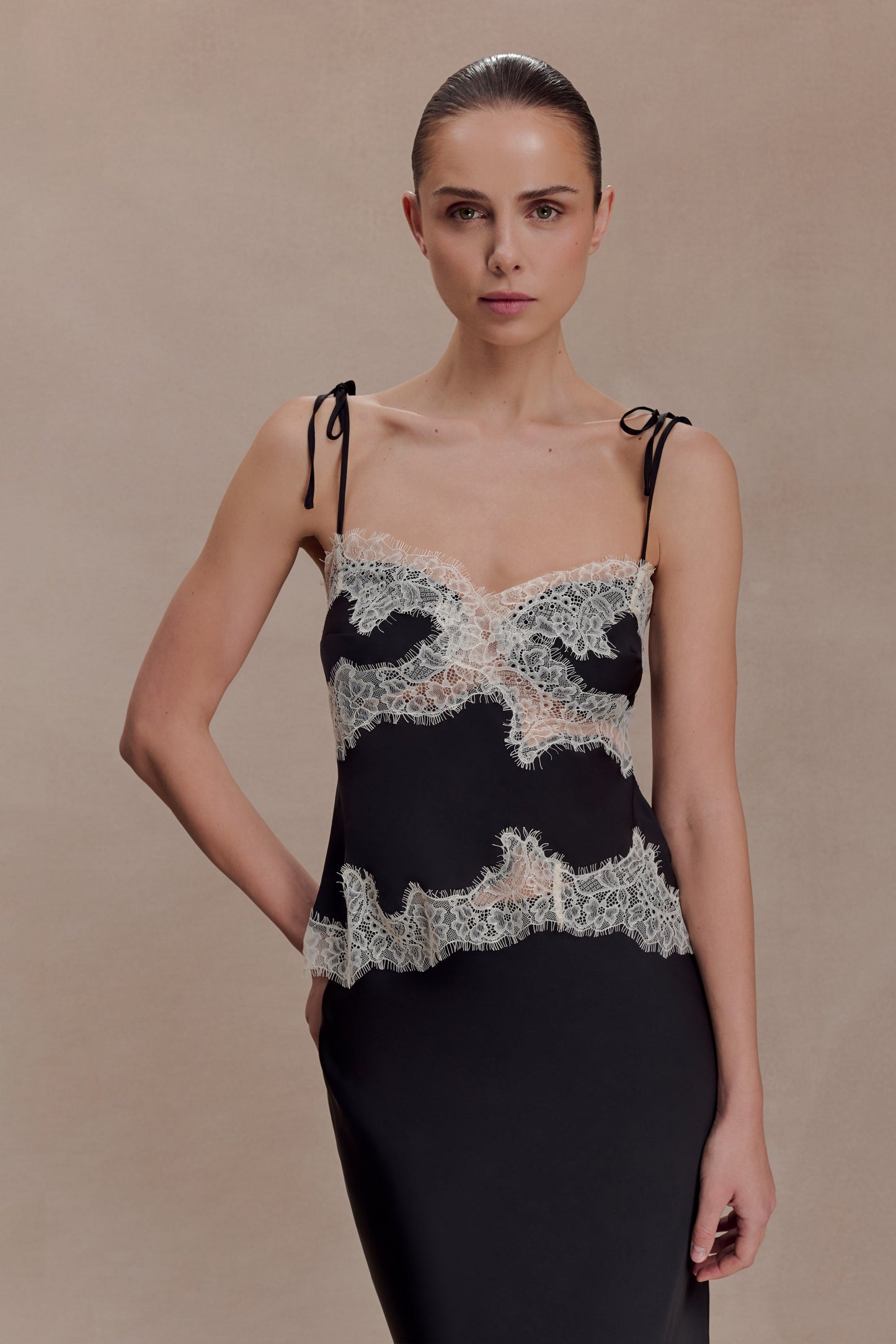 Nina Satin And Lace Camisole - Black/Ivory