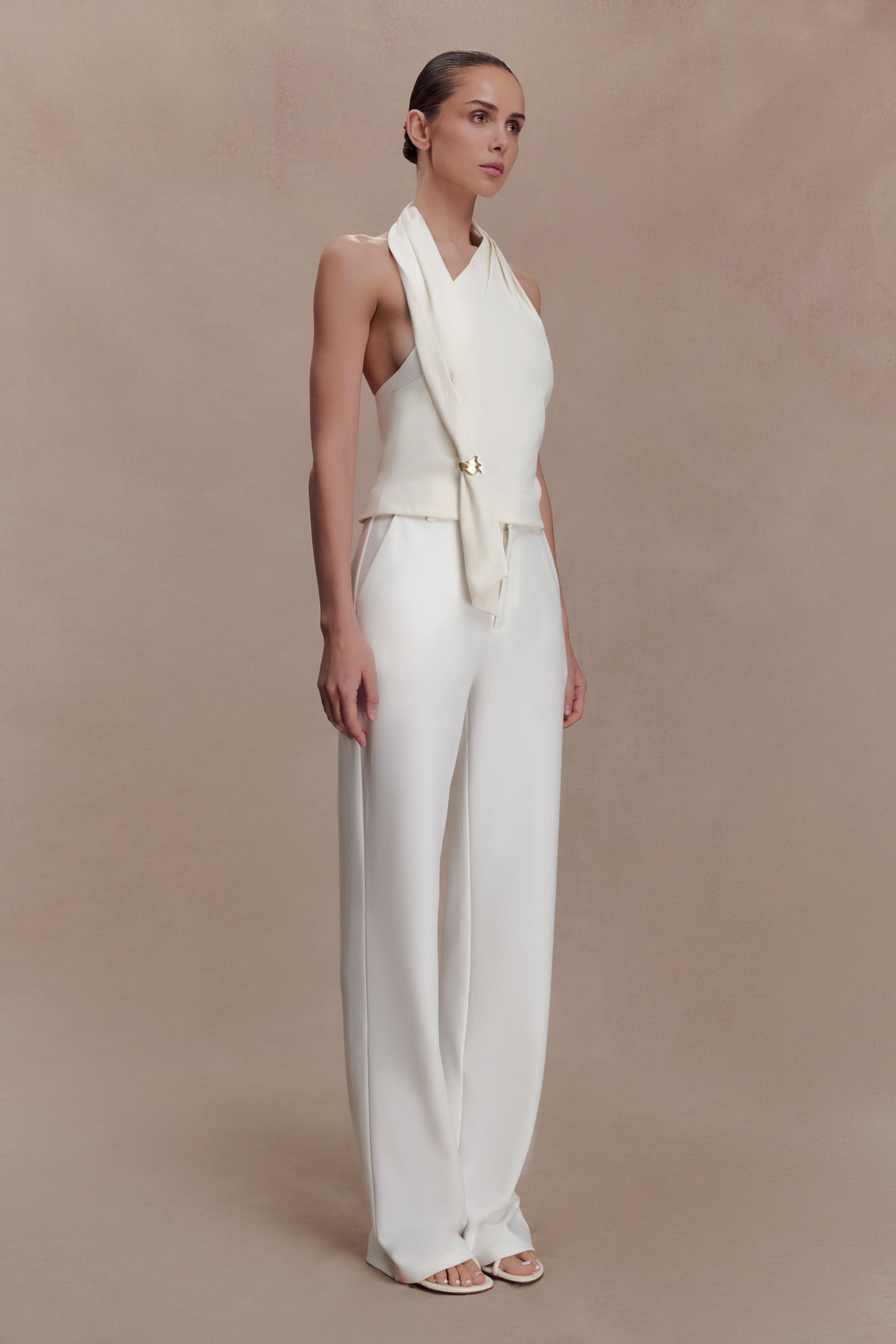 Marina Halter Top With Hardware - Ivory