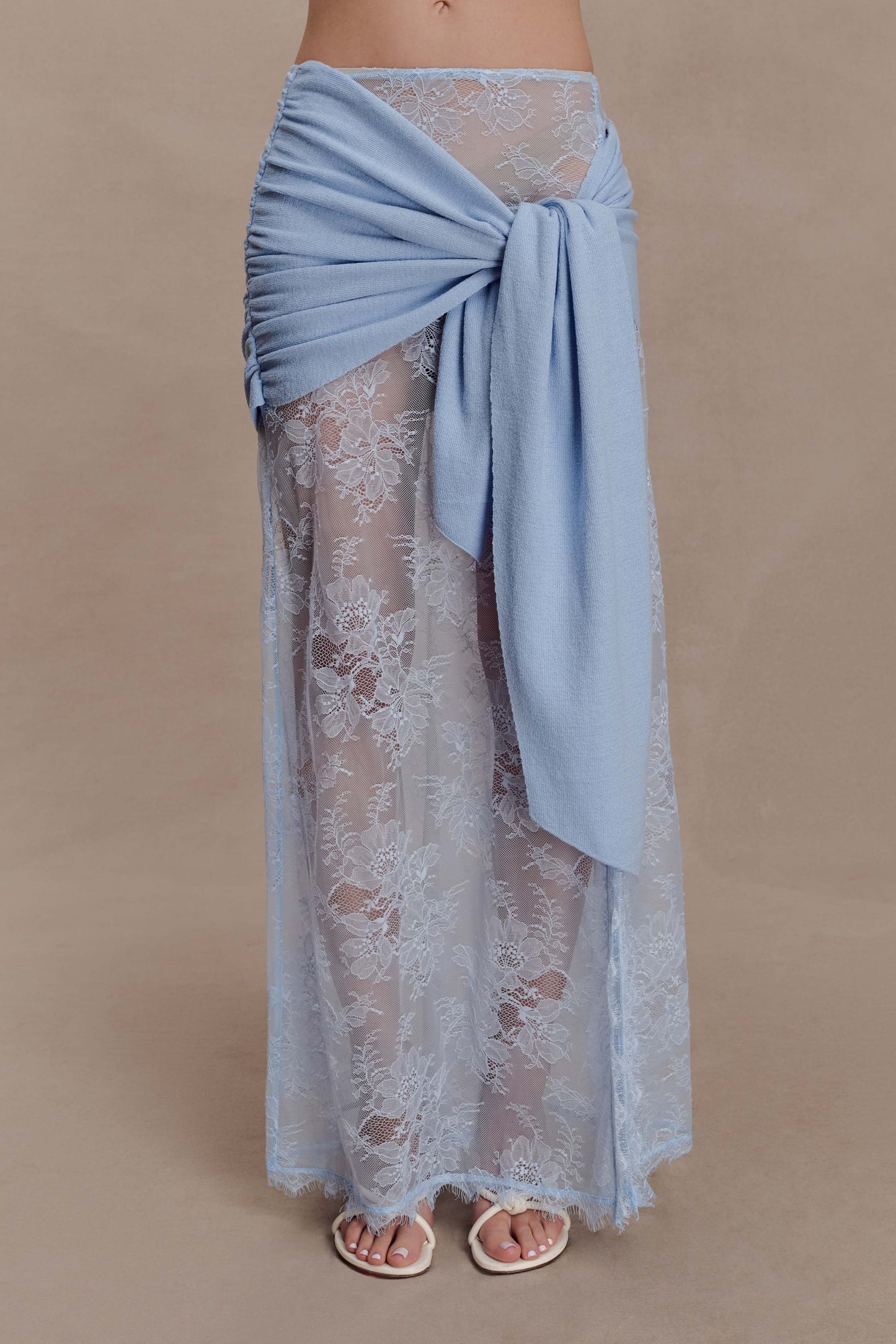 Lucy Lace And Knit Skirt - Cornflower Blue