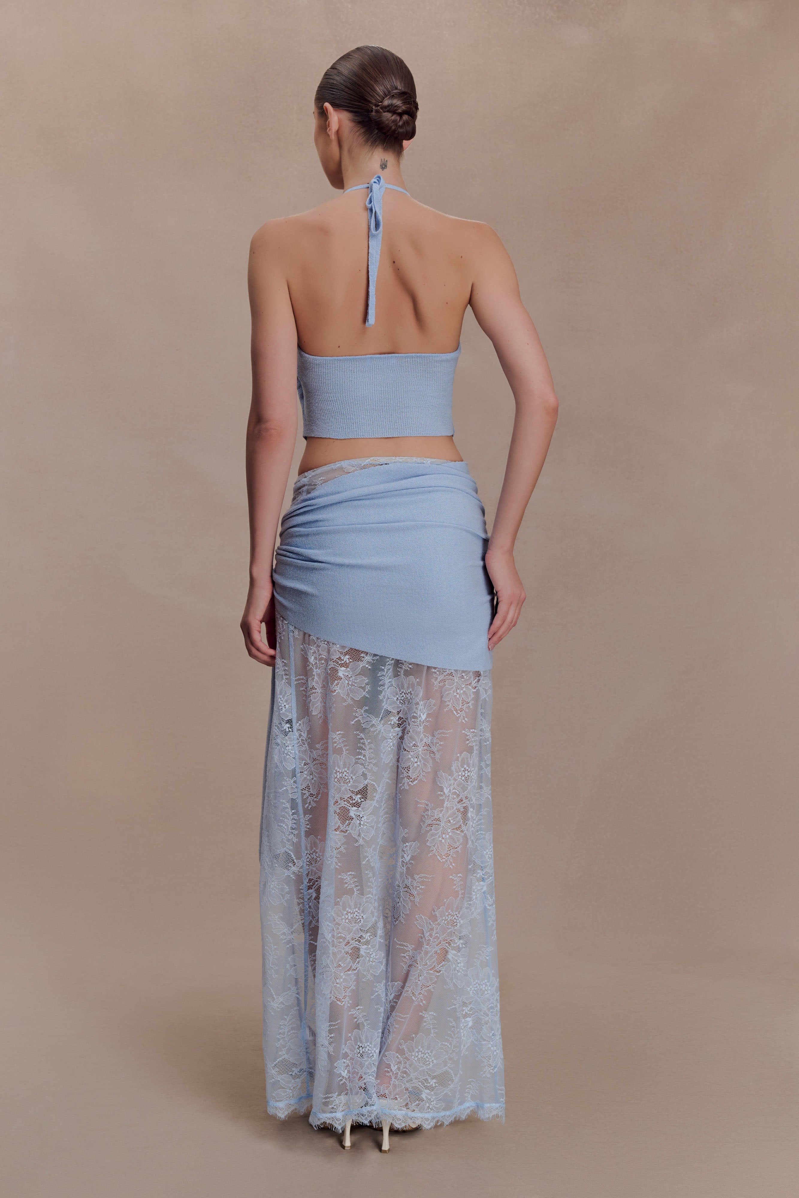 Lucy Lace And Knit Halter Top - Cornflower Blue | MESHKI UK