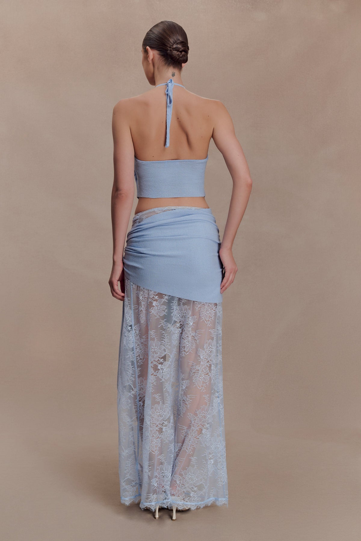 Lucy Lace And Knit Halter Top - Cornflower Blue #5