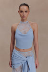 Lucy Lace And Knit Halter Top - Cornflower Blue