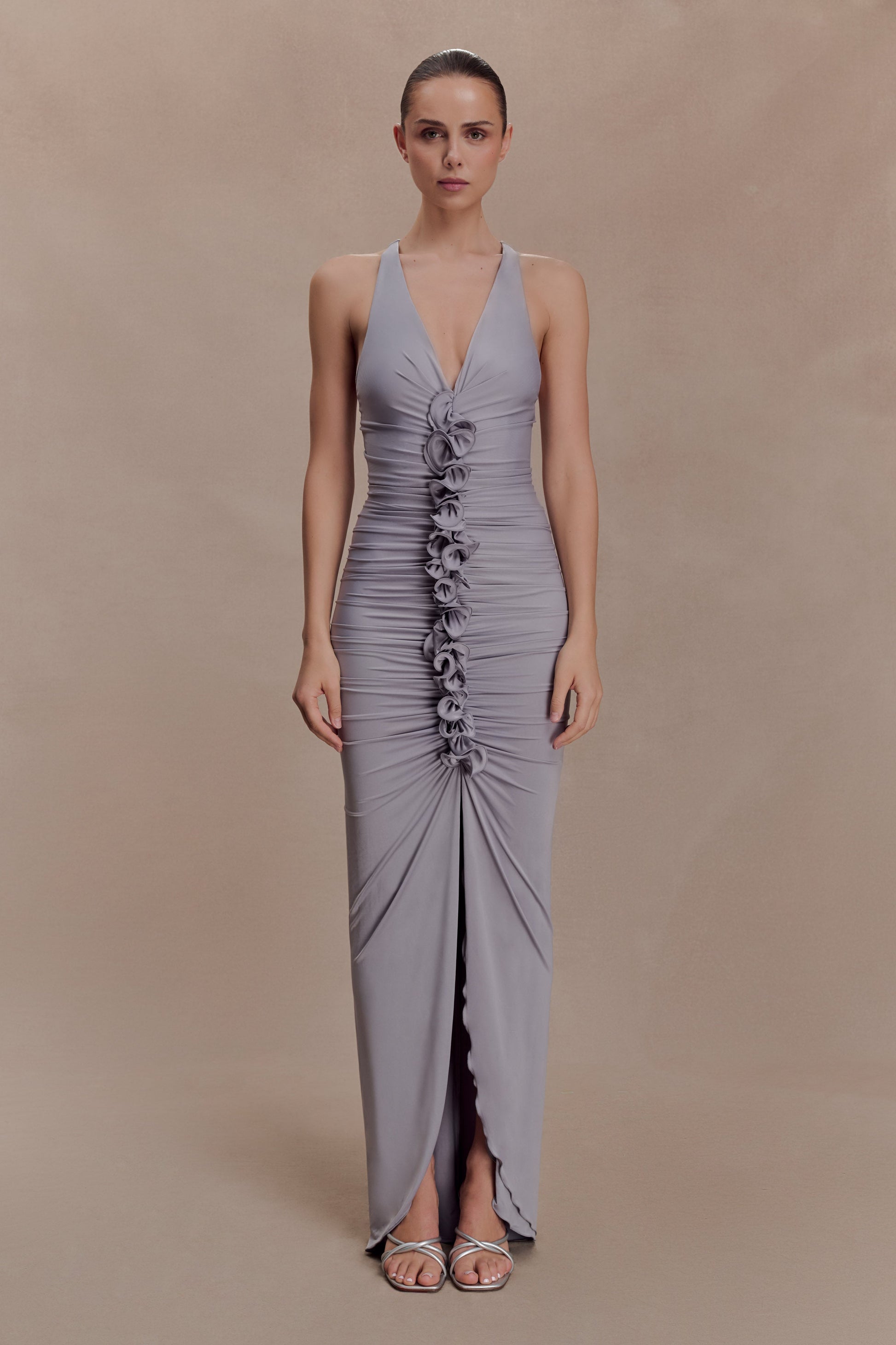 Alessandra Slinky Ruffle Maxi Dress - Grey #2