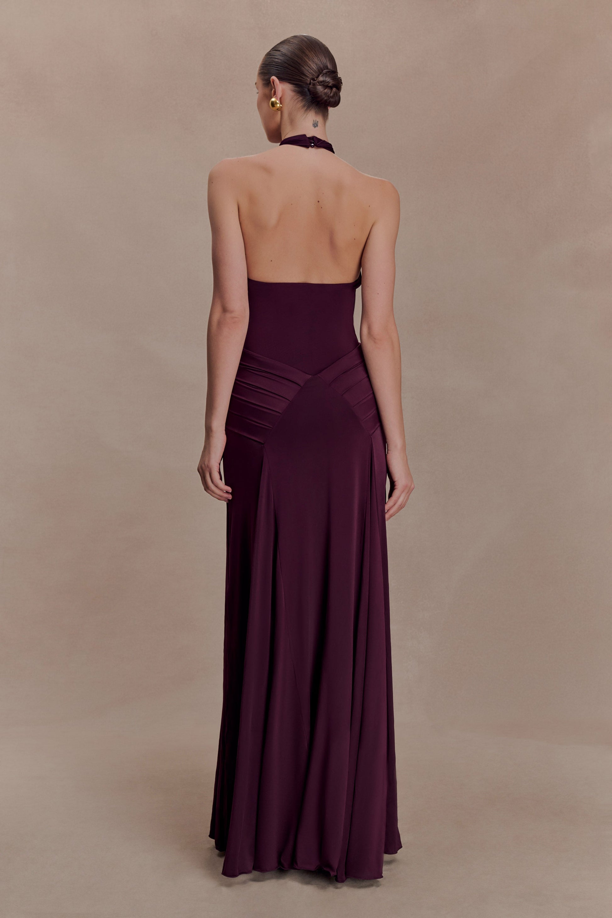 Indira Gathered Slinky Halter Maxi Dress - Mahogany #2