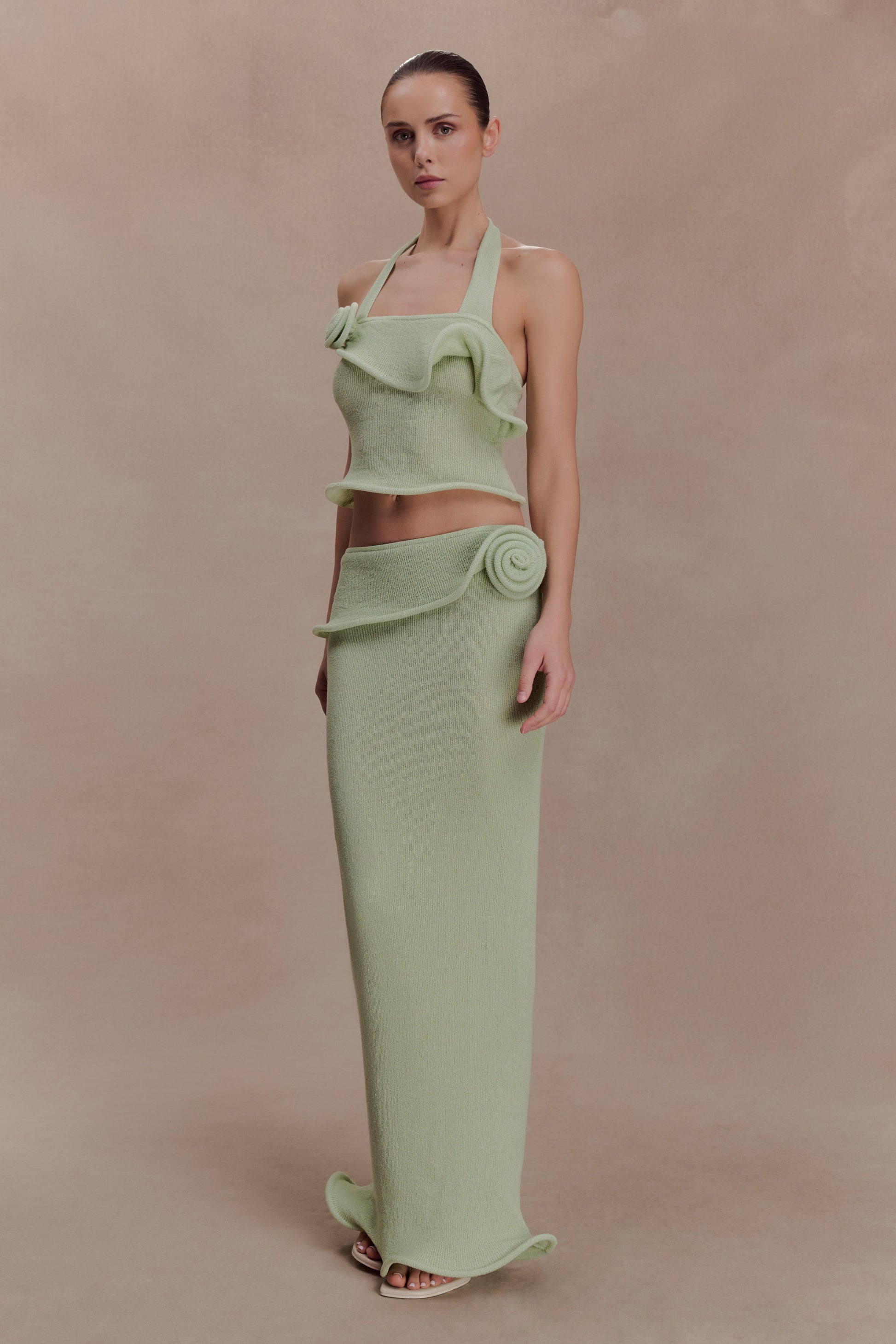 Samira Knit Wired Maxi Skirt - Pastel Green #3