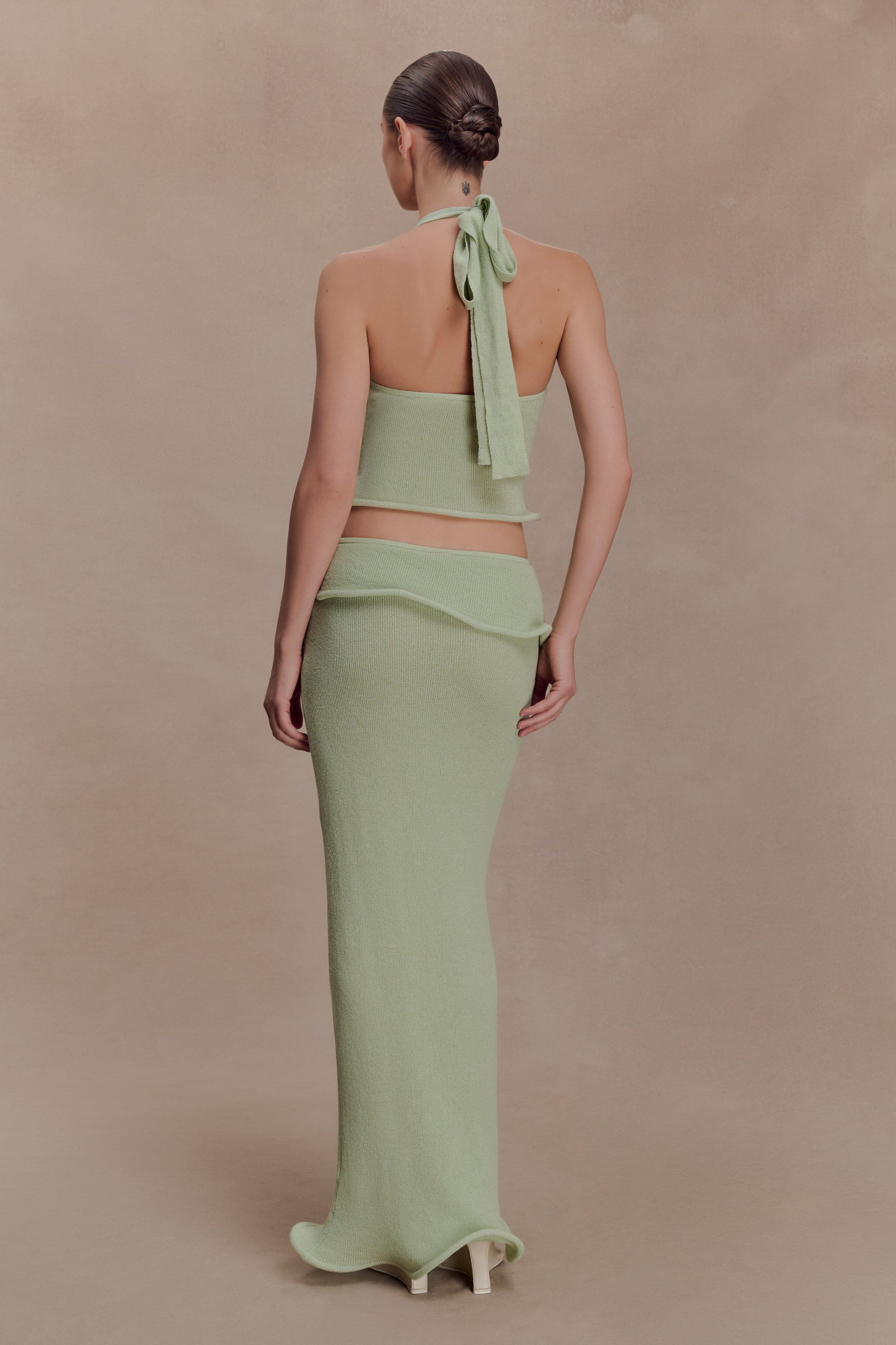 Samira Halter Knit Twist Top - Pastel Green #5