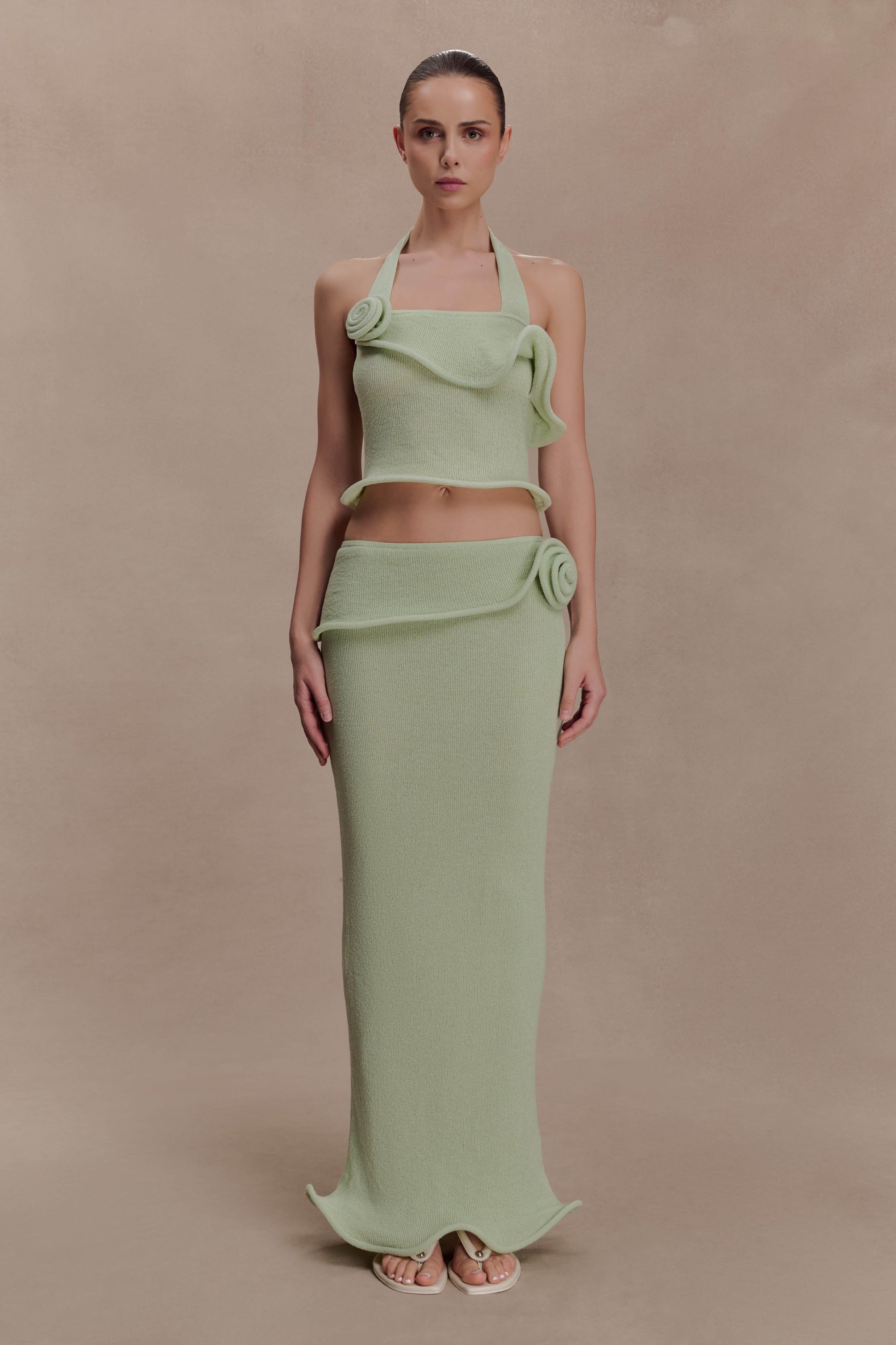 Samira Halter Knit Twist Top - Pastel Green #6