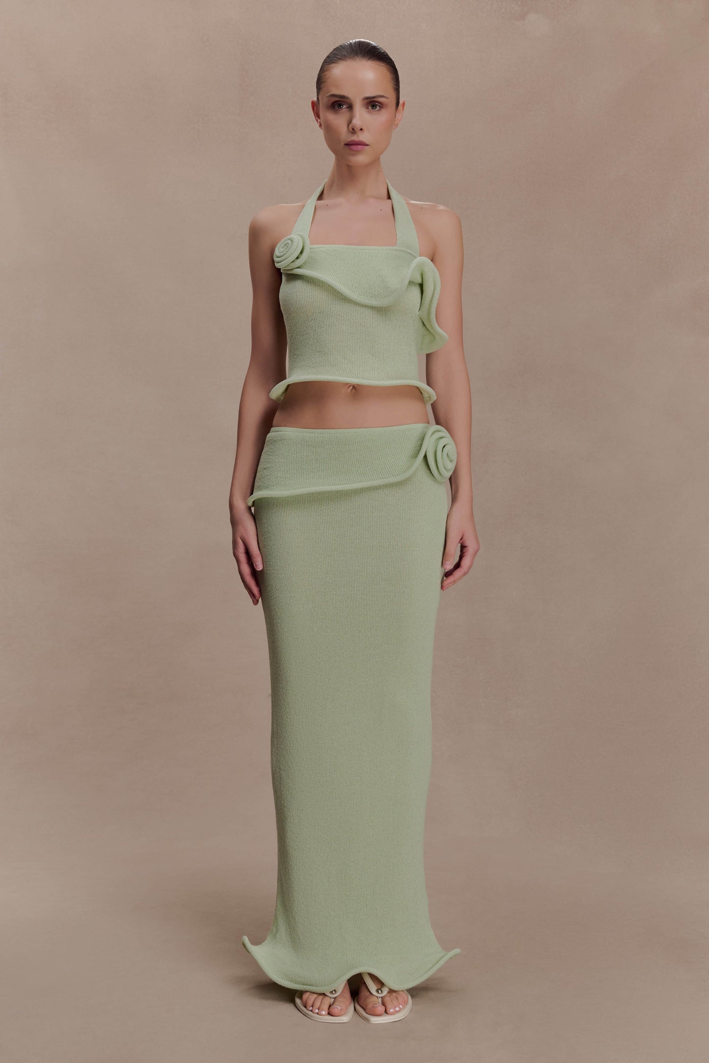 Samira Knit Wired Maxi Skirt - Pastel Green