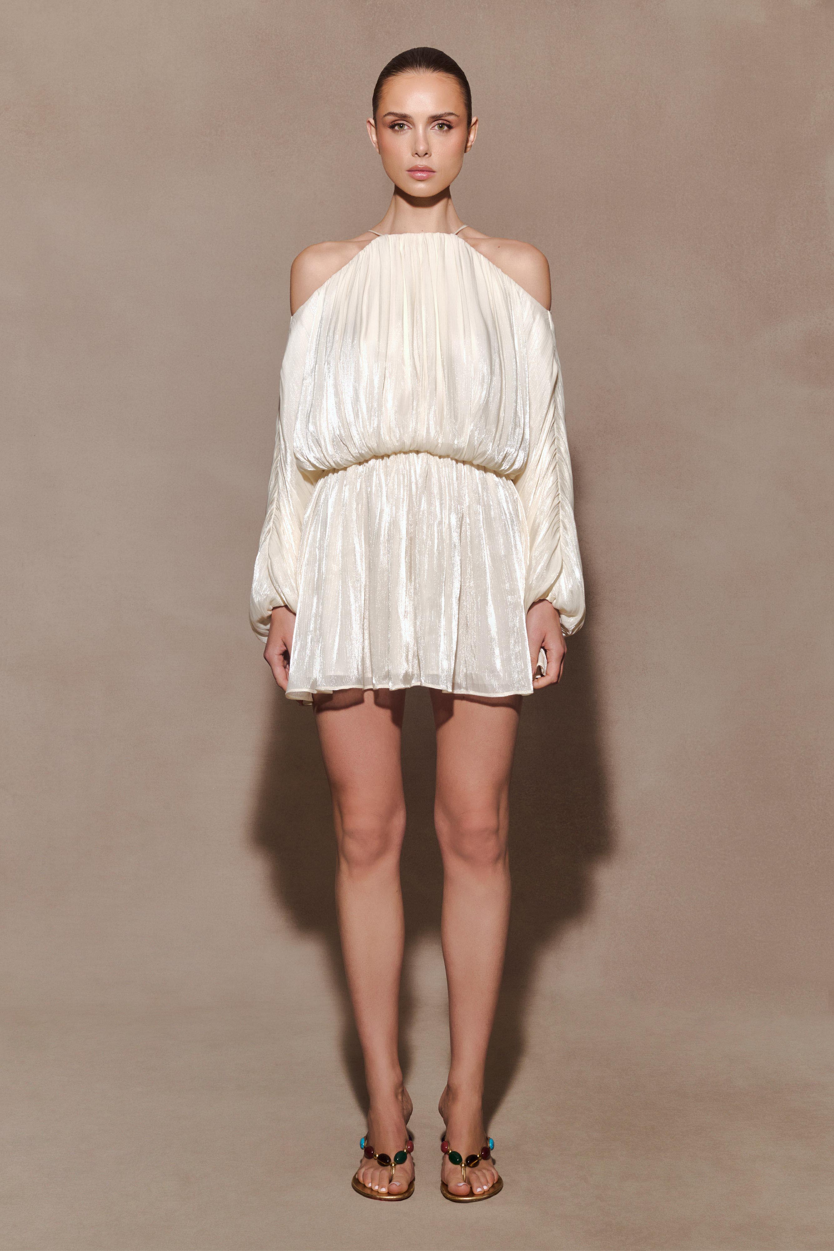 Minna Halter Mini Dress - Opal White | MESHKI UK