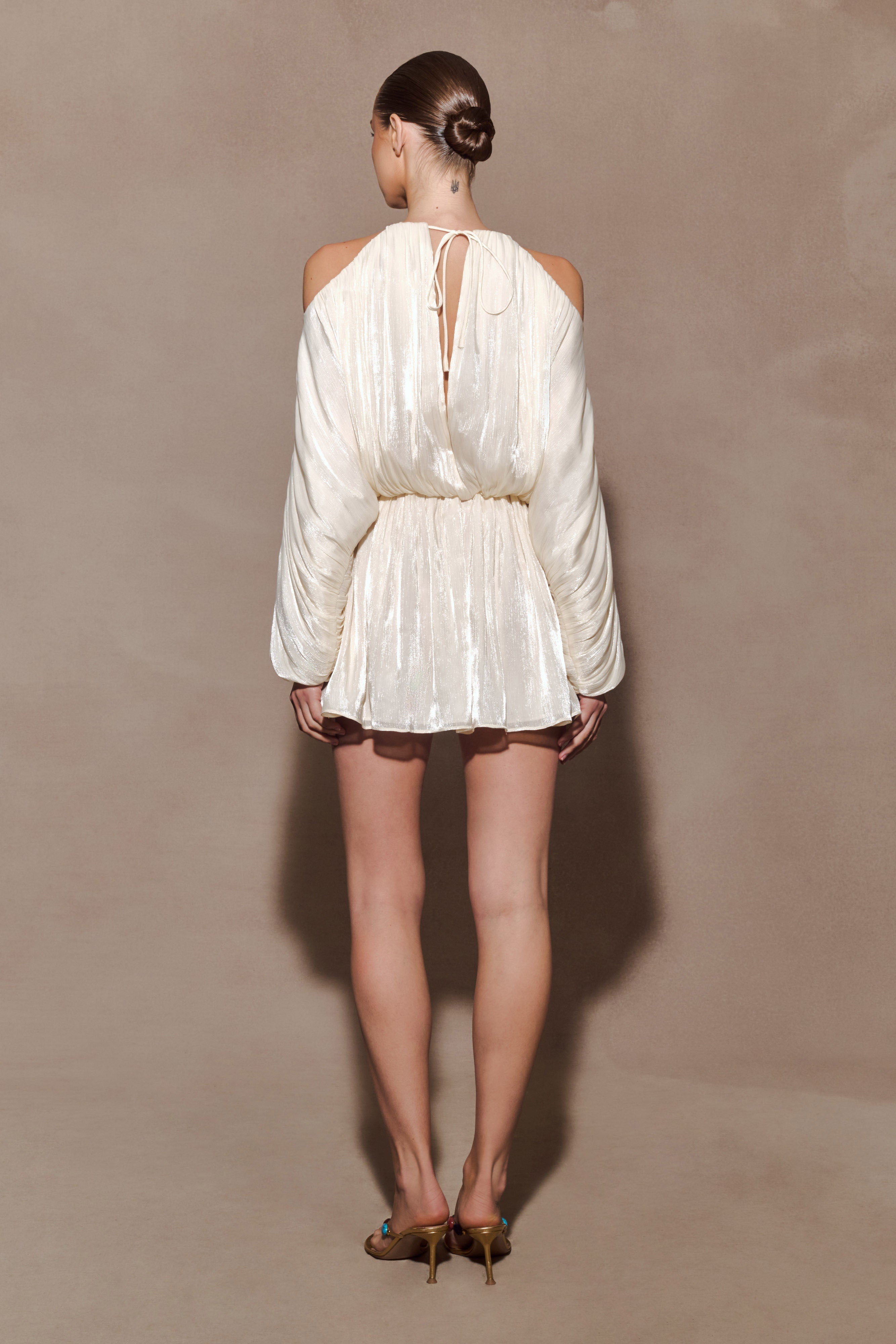 Minna Halter Mini Dress - Opal White | MESHKI UK