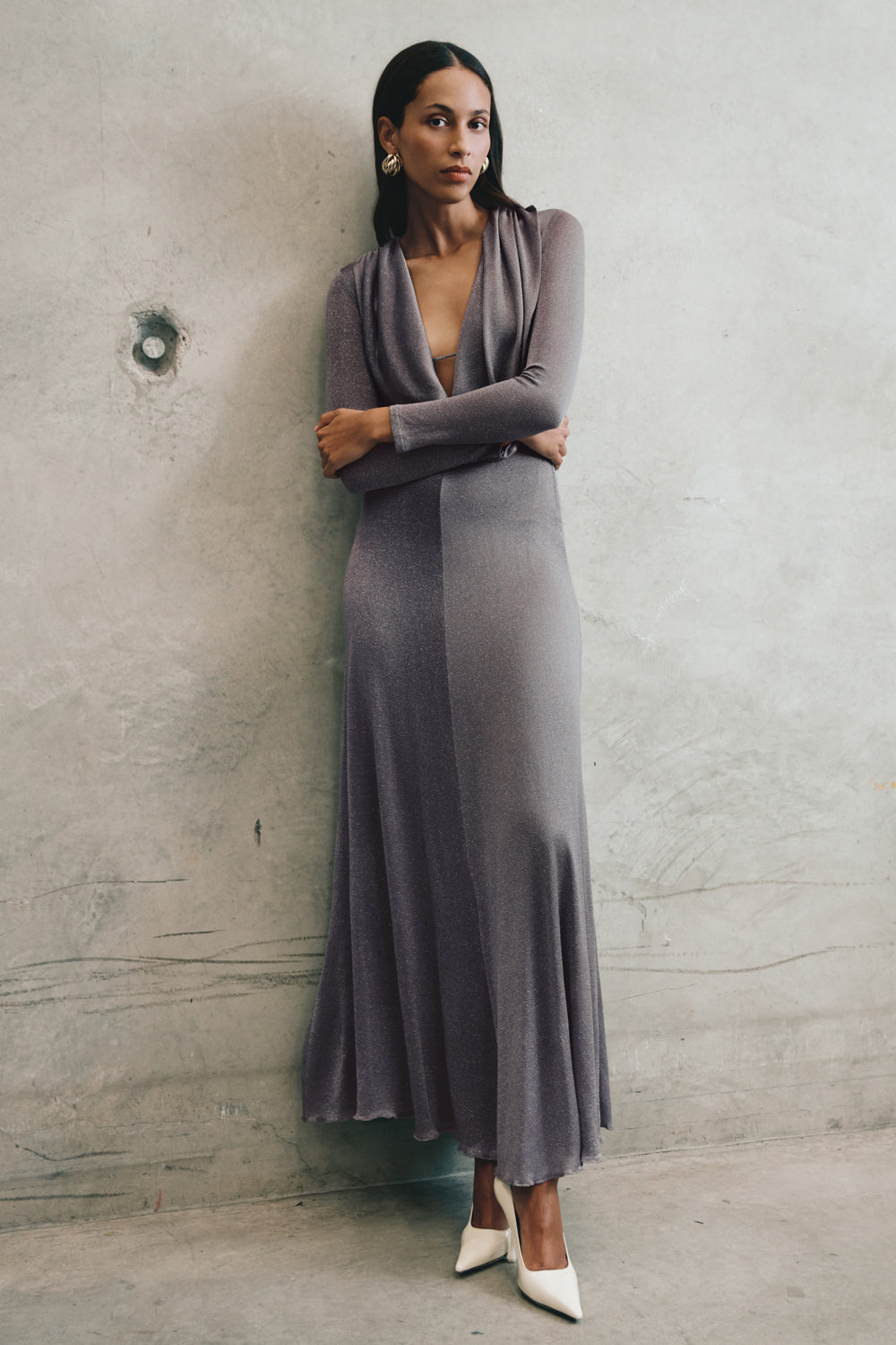 Scarlet Lurex Cowl Maxi Dress - Silver #8