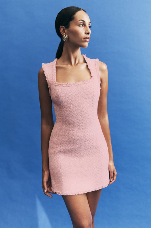 Lea Tweed Sleeveless Mini Dress - Baby Pink