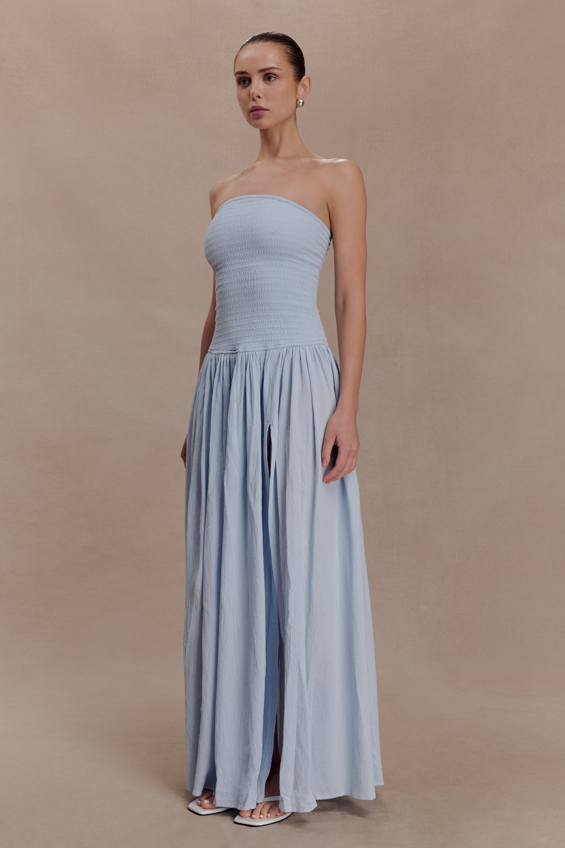 Maureen Cotton Shirring Maxi Dress - Powder Blue #4