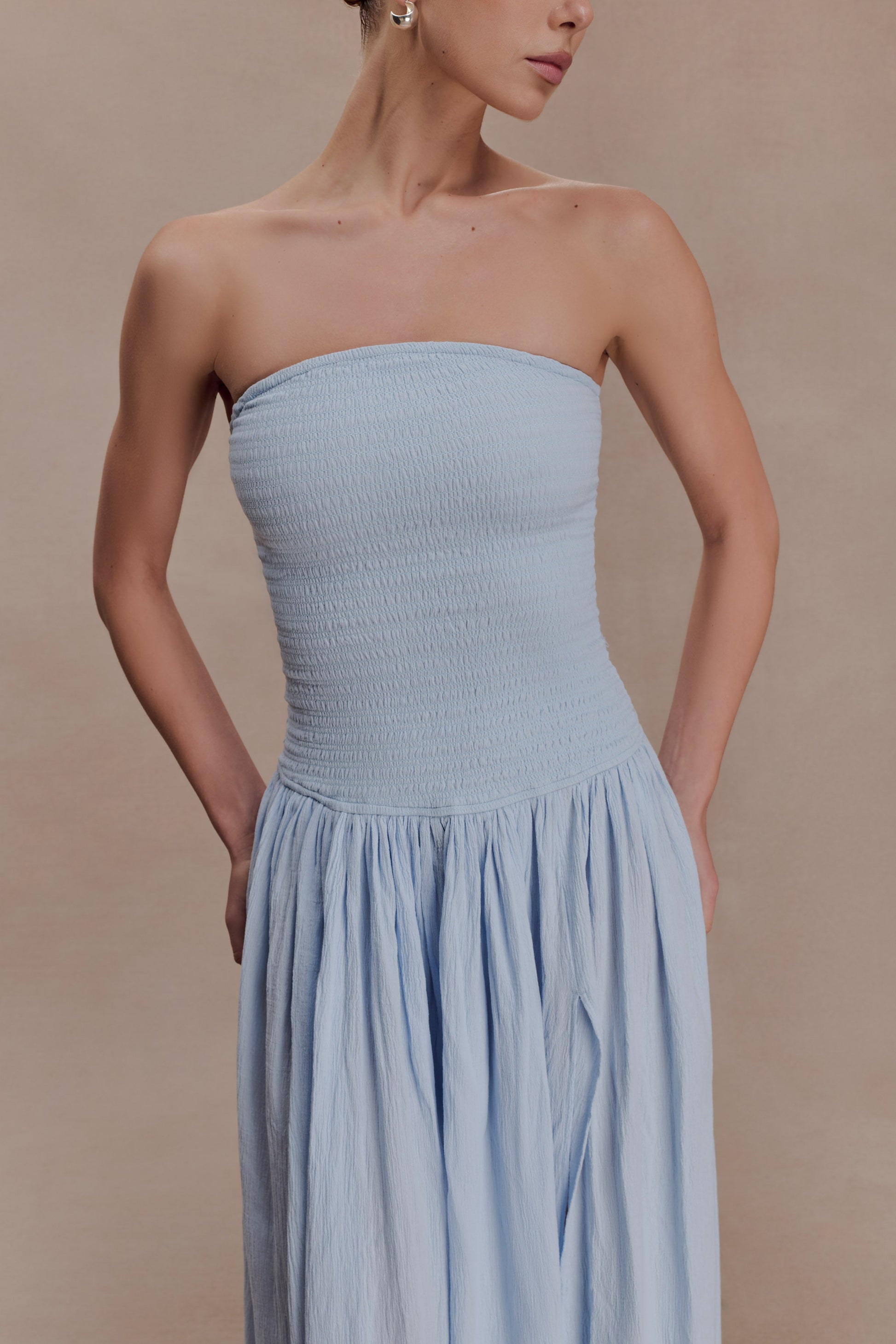 Maureen Cotton Shirring Maxi Dress - Powder Blue #3