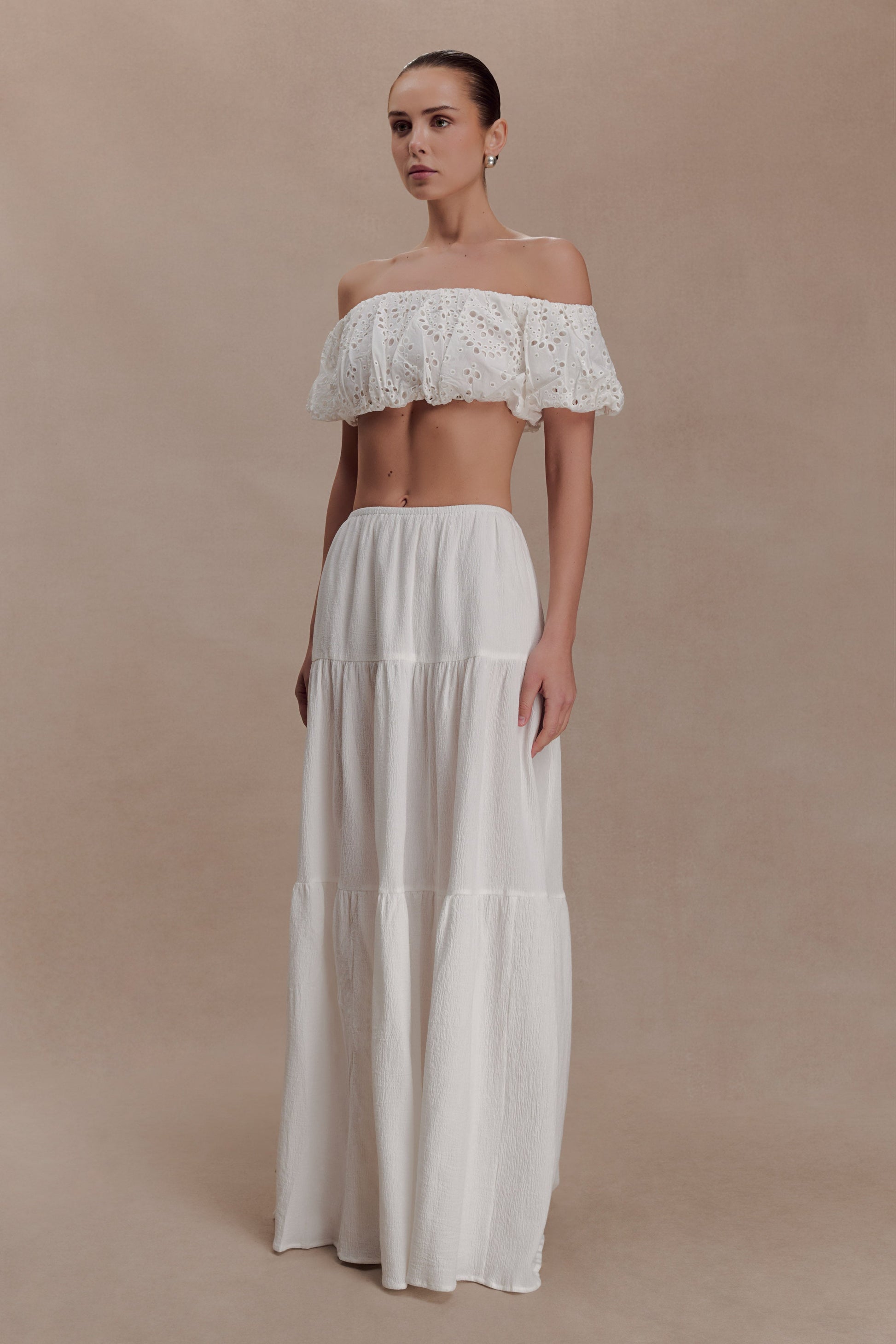 Autumn Off Shoulder Broderie Top - White #3