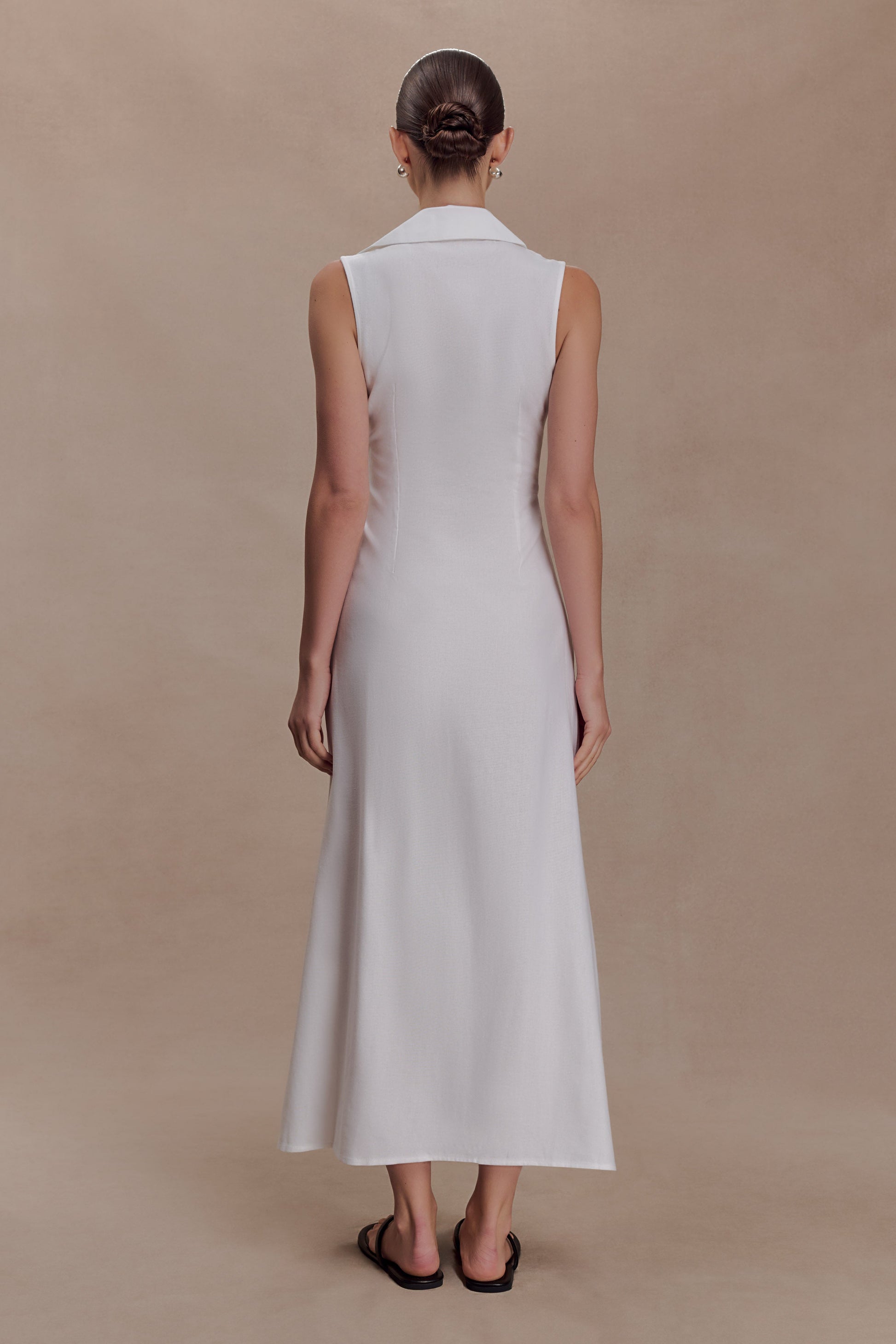 Dante Ruched Linen Midi Dress - White #2