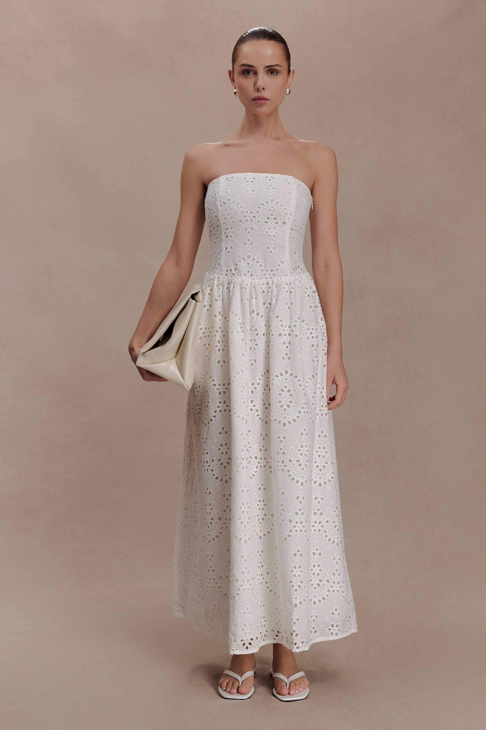 Maureen Broderie Strapless Maxi Dress - White