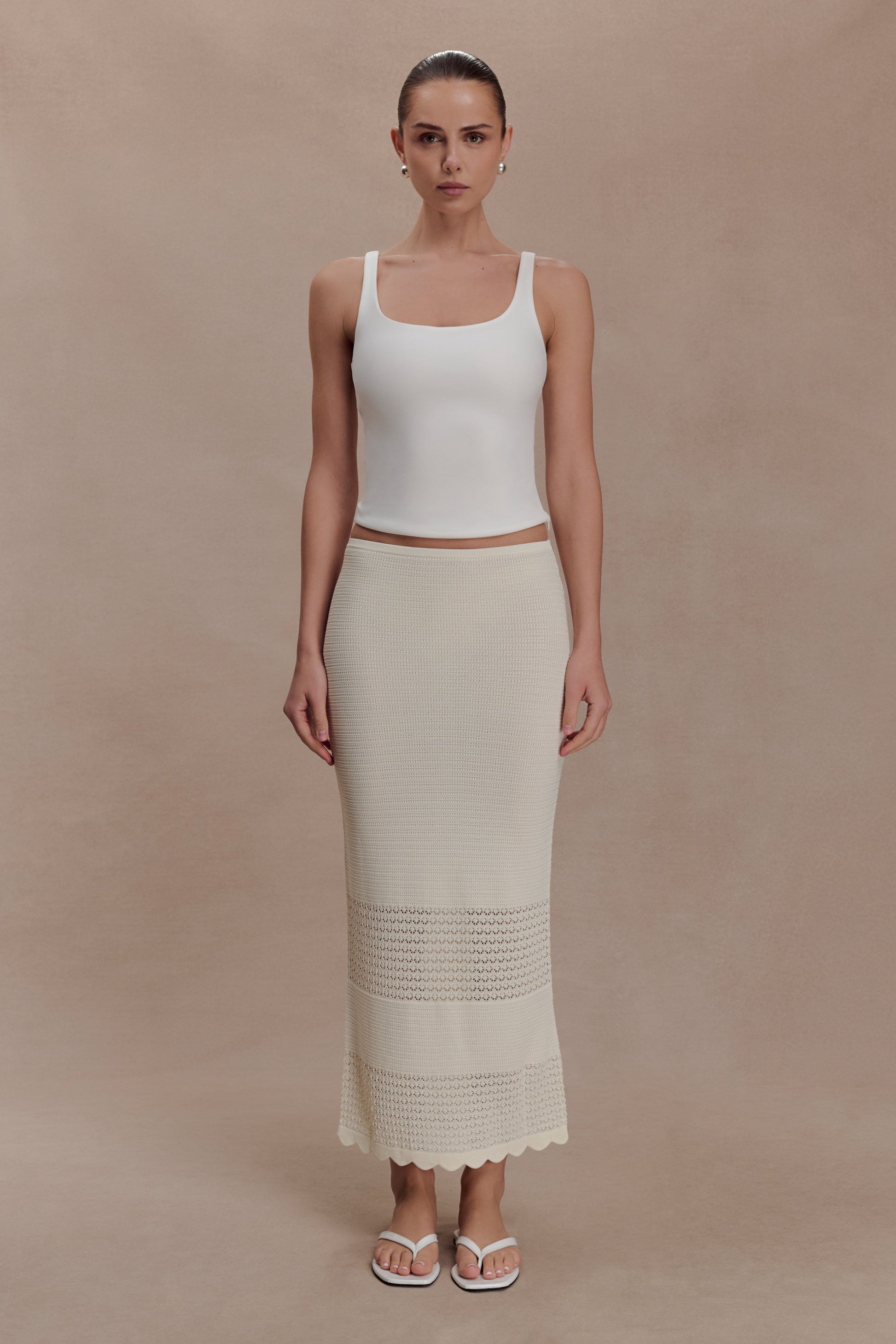 Madeline Scallop Knit Midi Skirt - Ivory #8