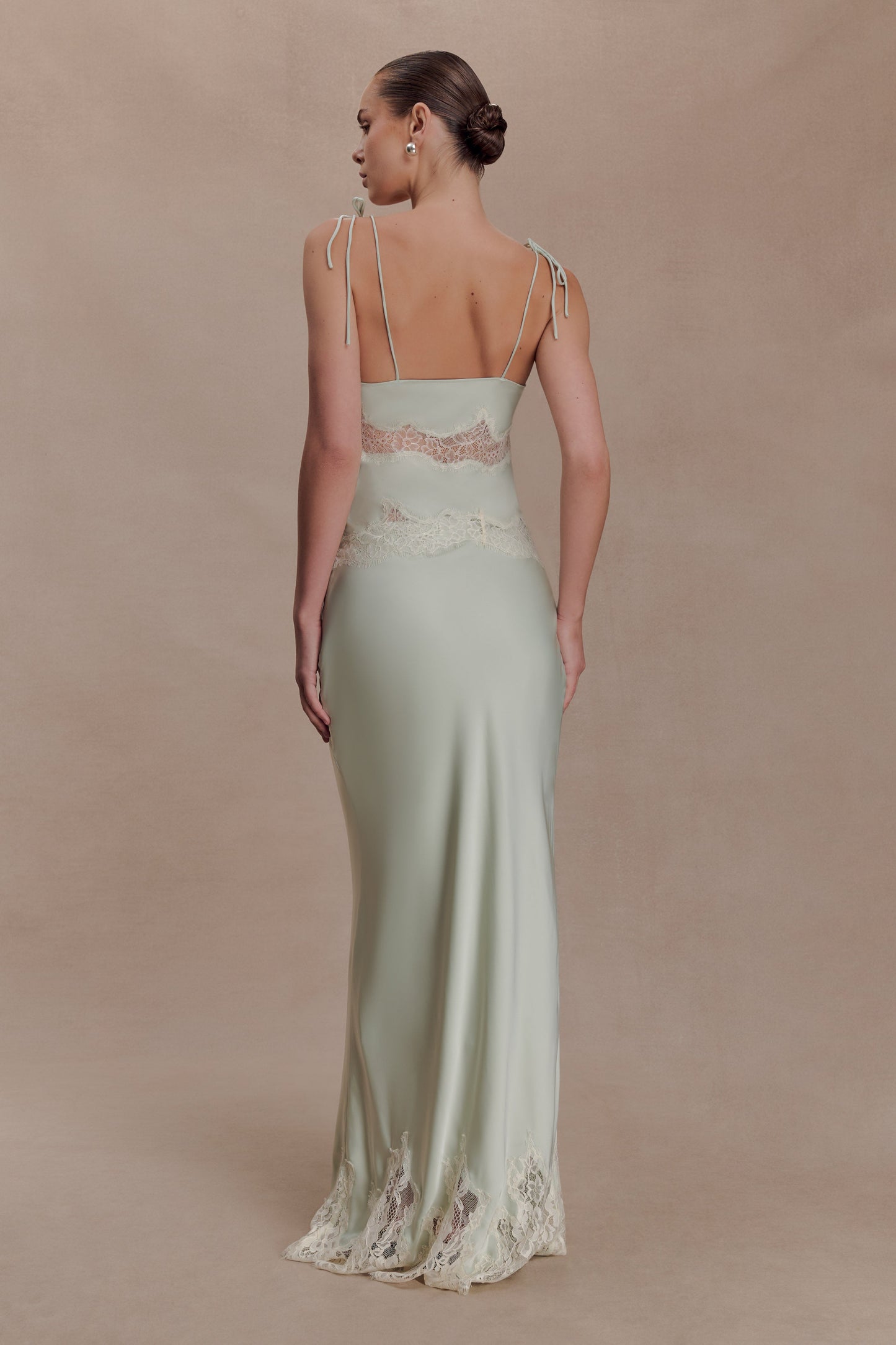 Nina Satin And Lace Maxi Skirt - Sage