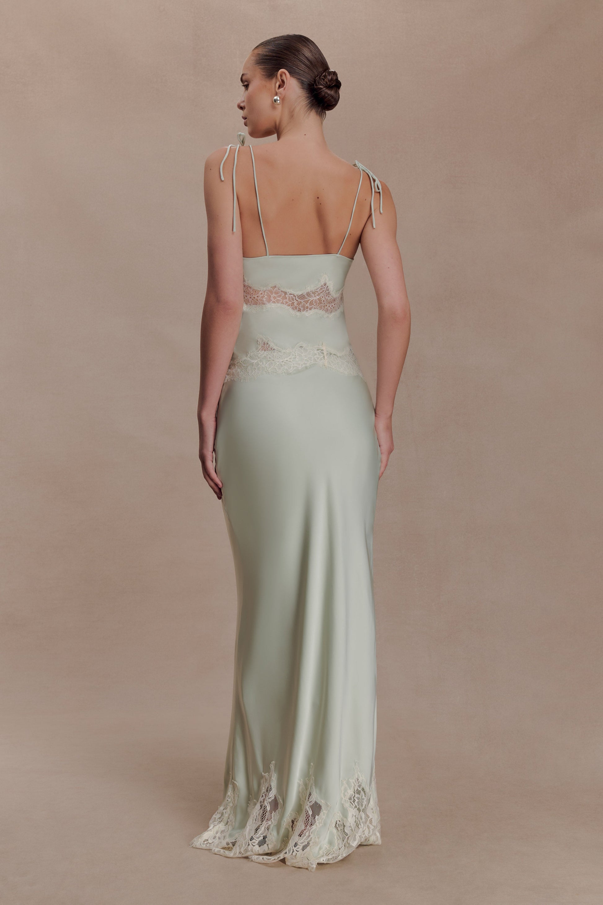 Nina Satin And Lace Maxi Skirt - Sage #2