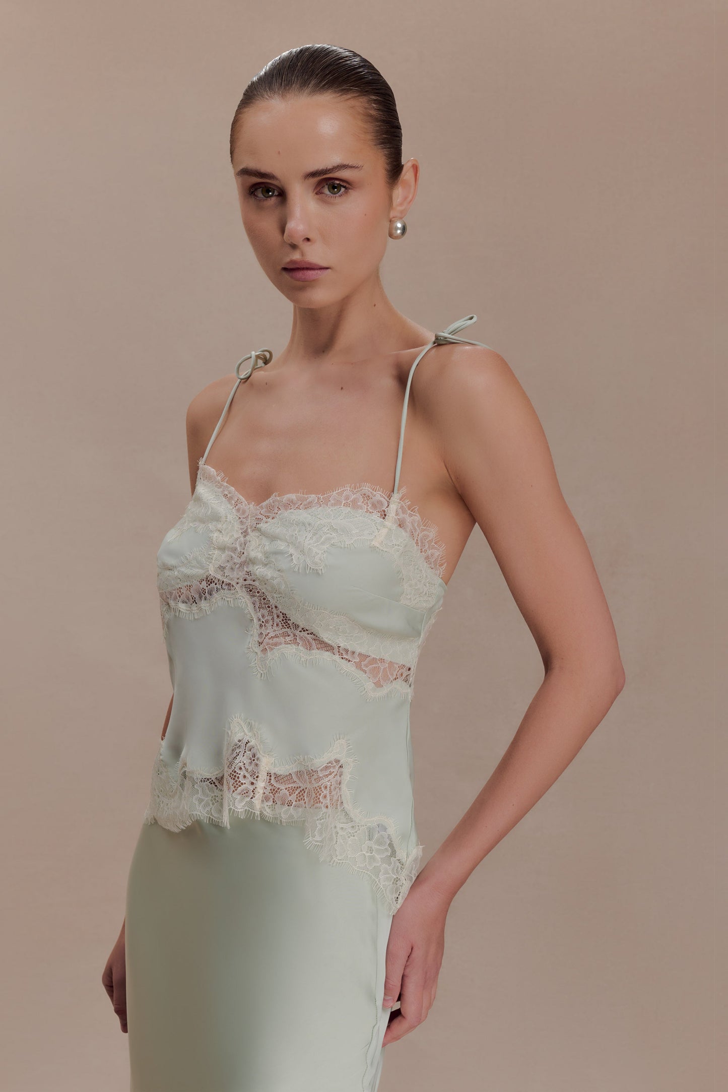 Nina Satin And Lace Camisole - Sage