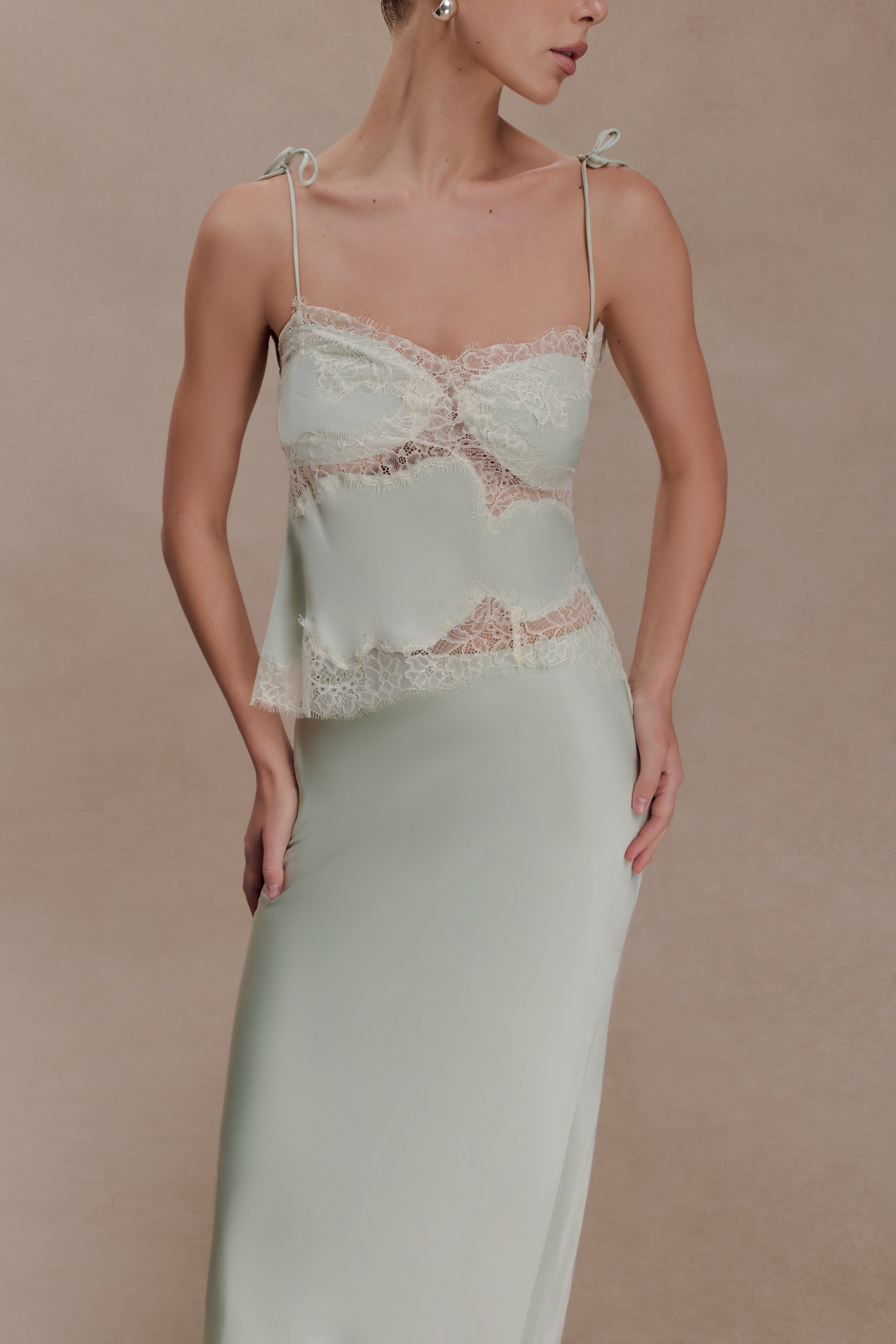 Nina Satin And Lace Camisole - Sage #3