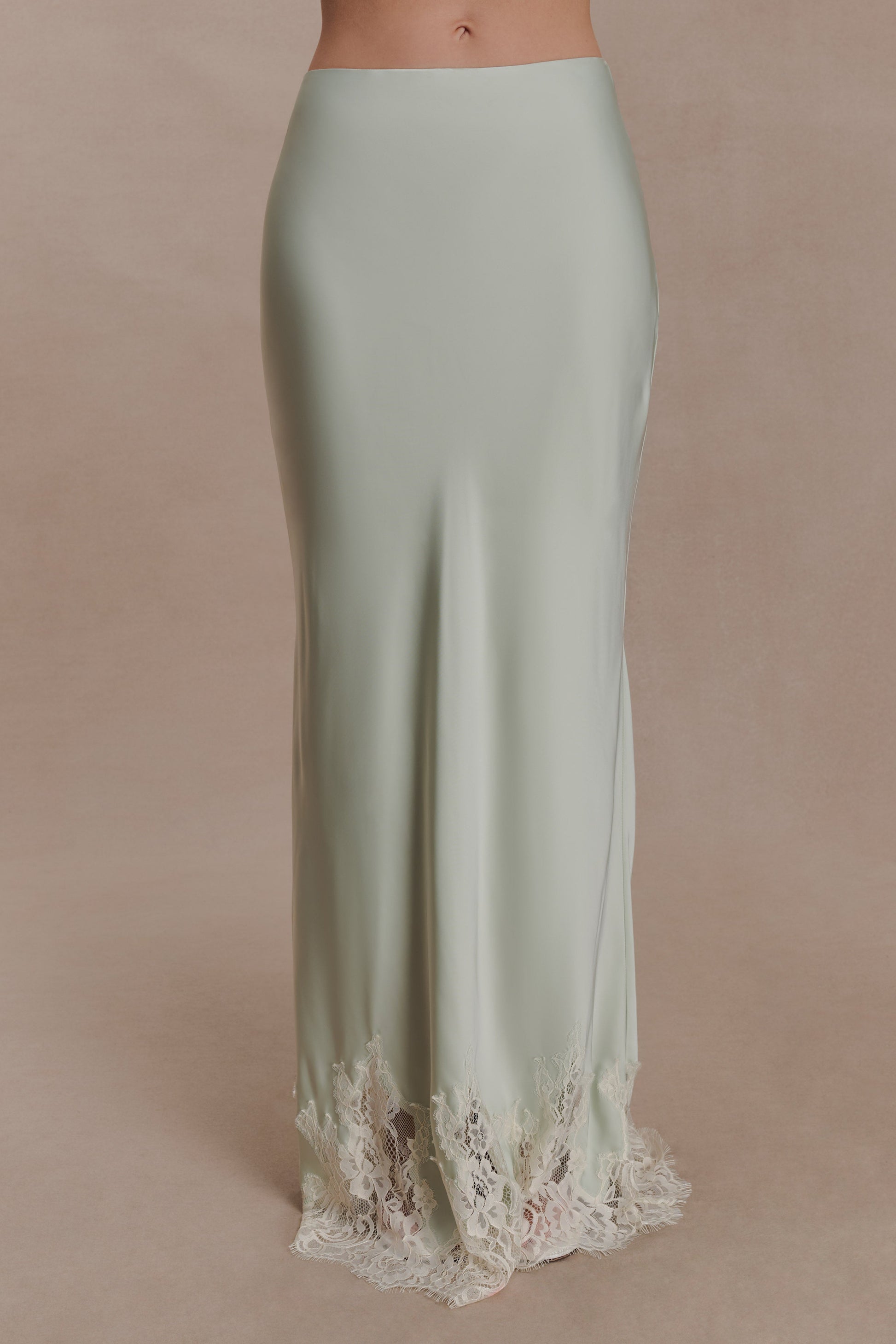 Nina Satin And Lace Maxi Skirt - Sage #7