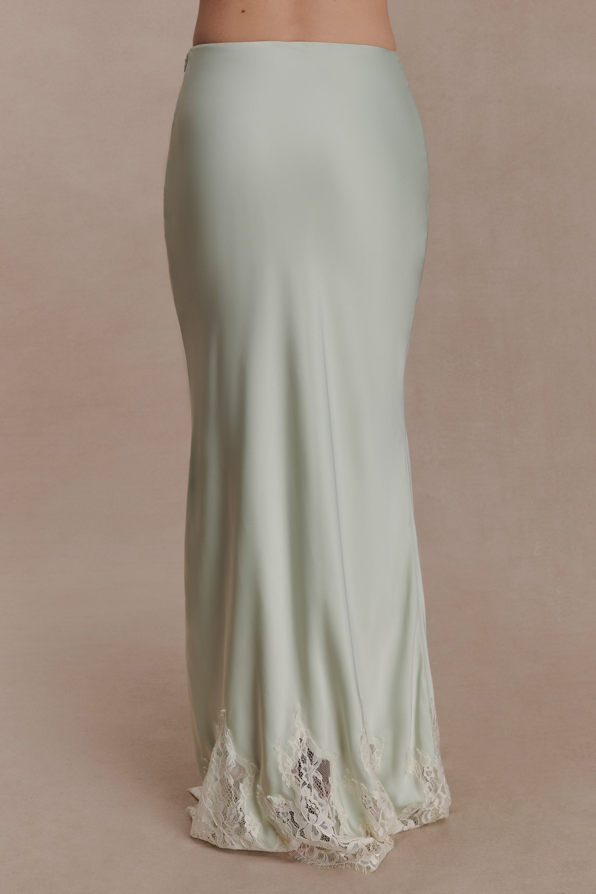 Nina Satin And Lace Maxi Skirt - Sage #5