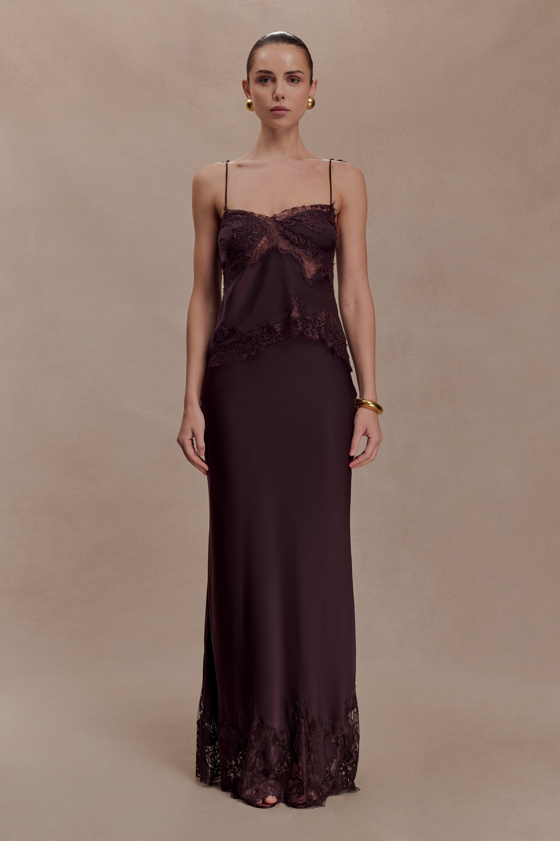 Nina Satin And Lace Camisole - Chocolate #7