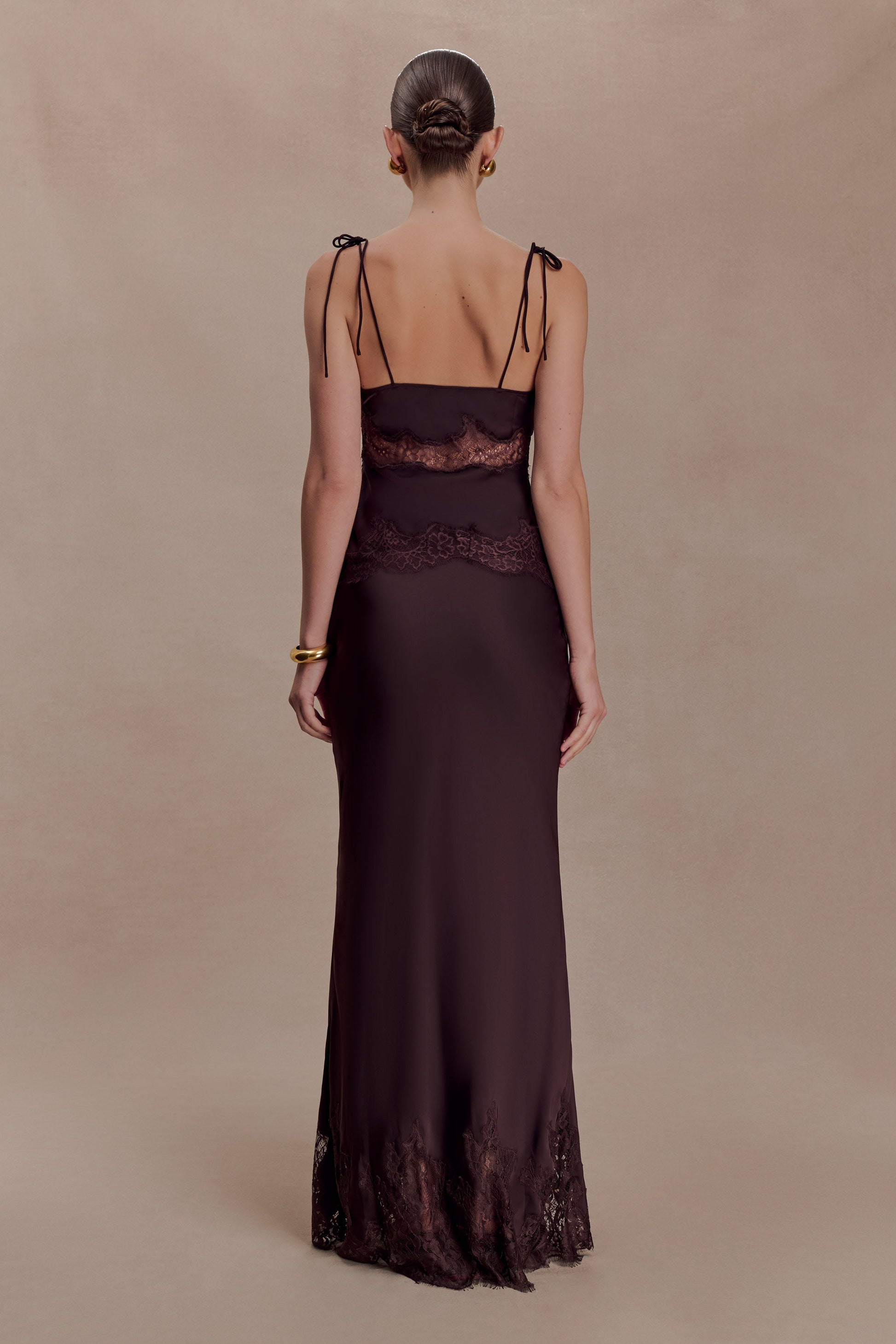 Nina Satin And Lace Maxi Skirt - Chocolate #2