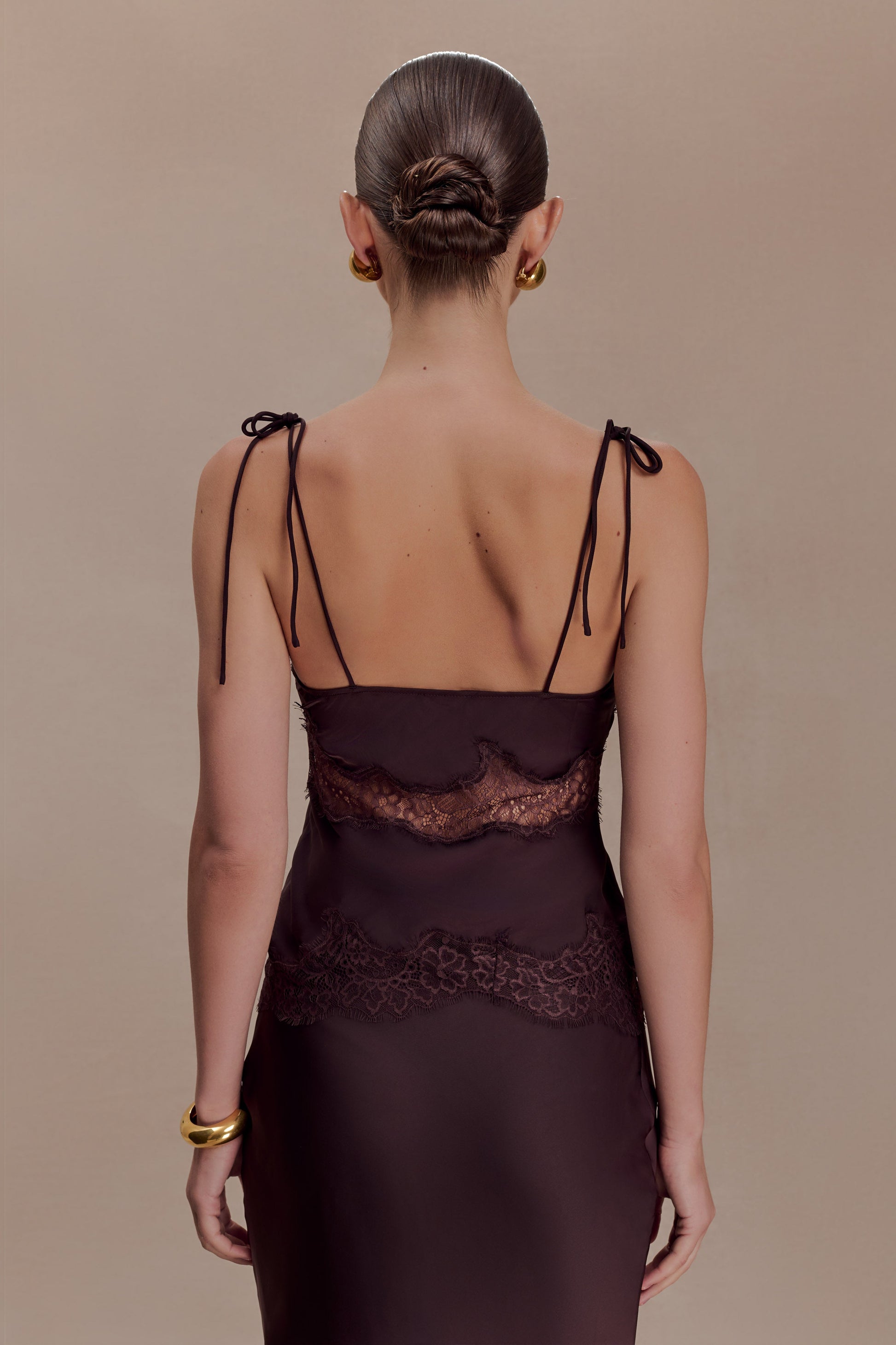 Nina Satin And Lace Camisole - Chocolate #2
