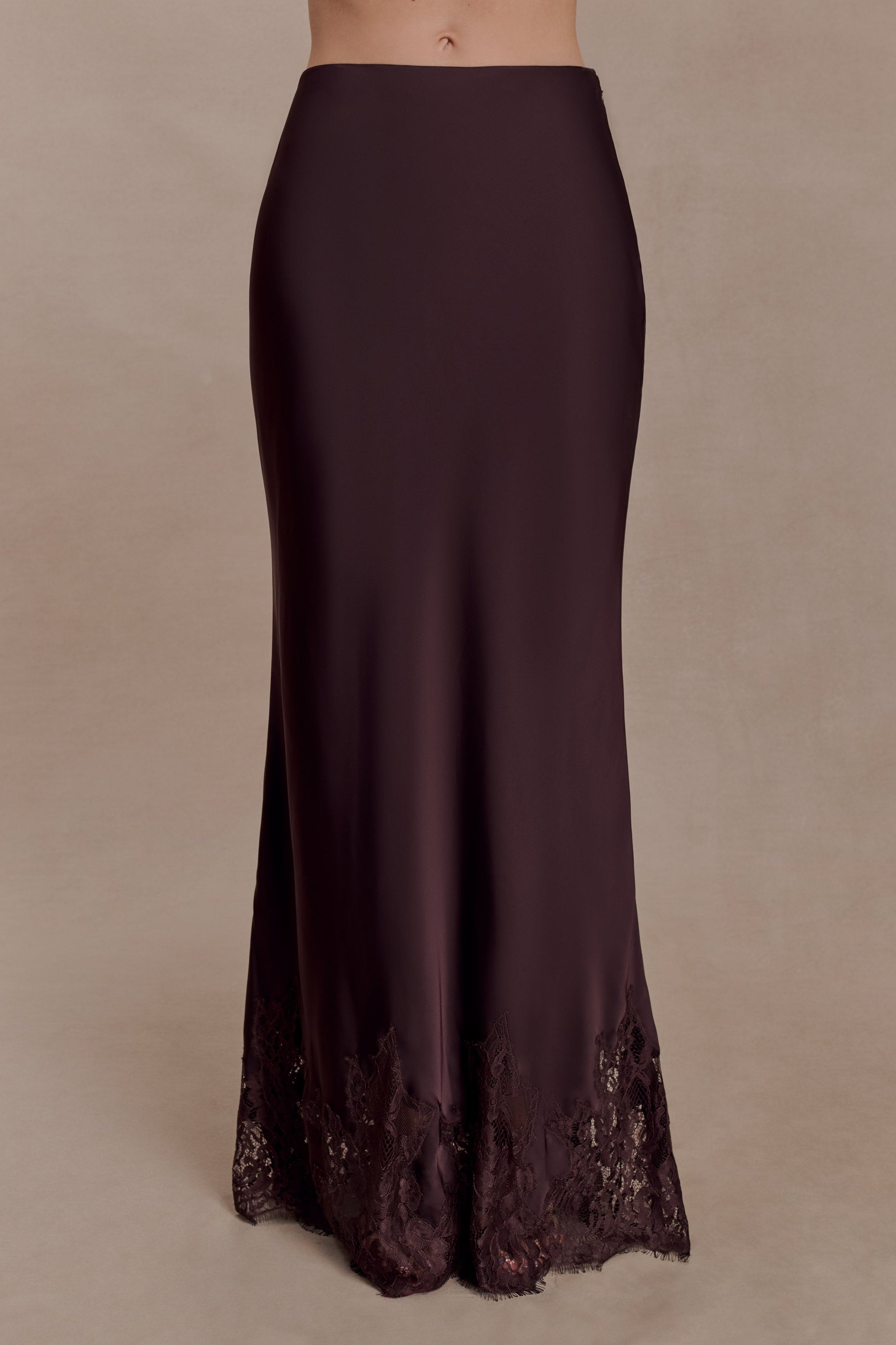 Nina Satin And Lace Maxi Skirt - Chocolate #7