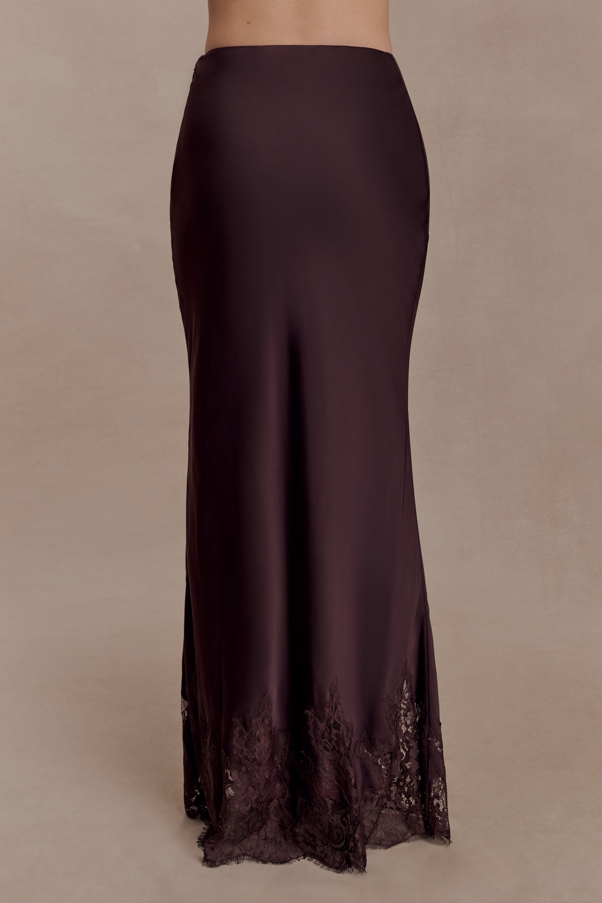 Nina Satin And Lace Maxi Skirt - Chocolate #5