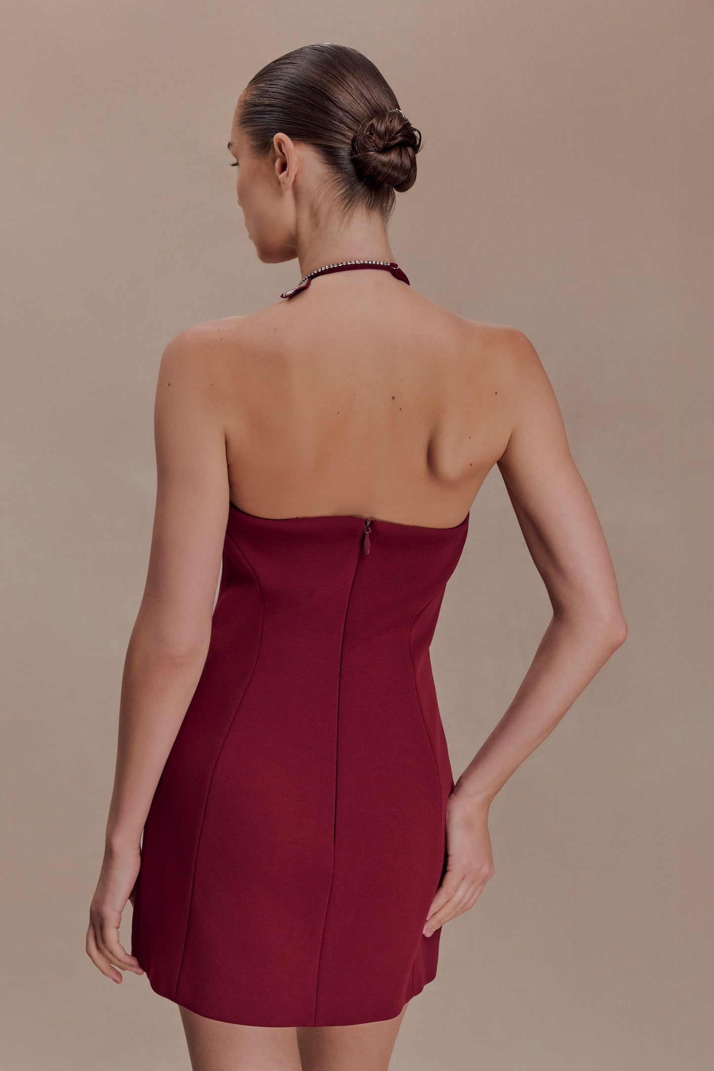 Nathalie Halter Neck Floral Mini Dress - Merlot