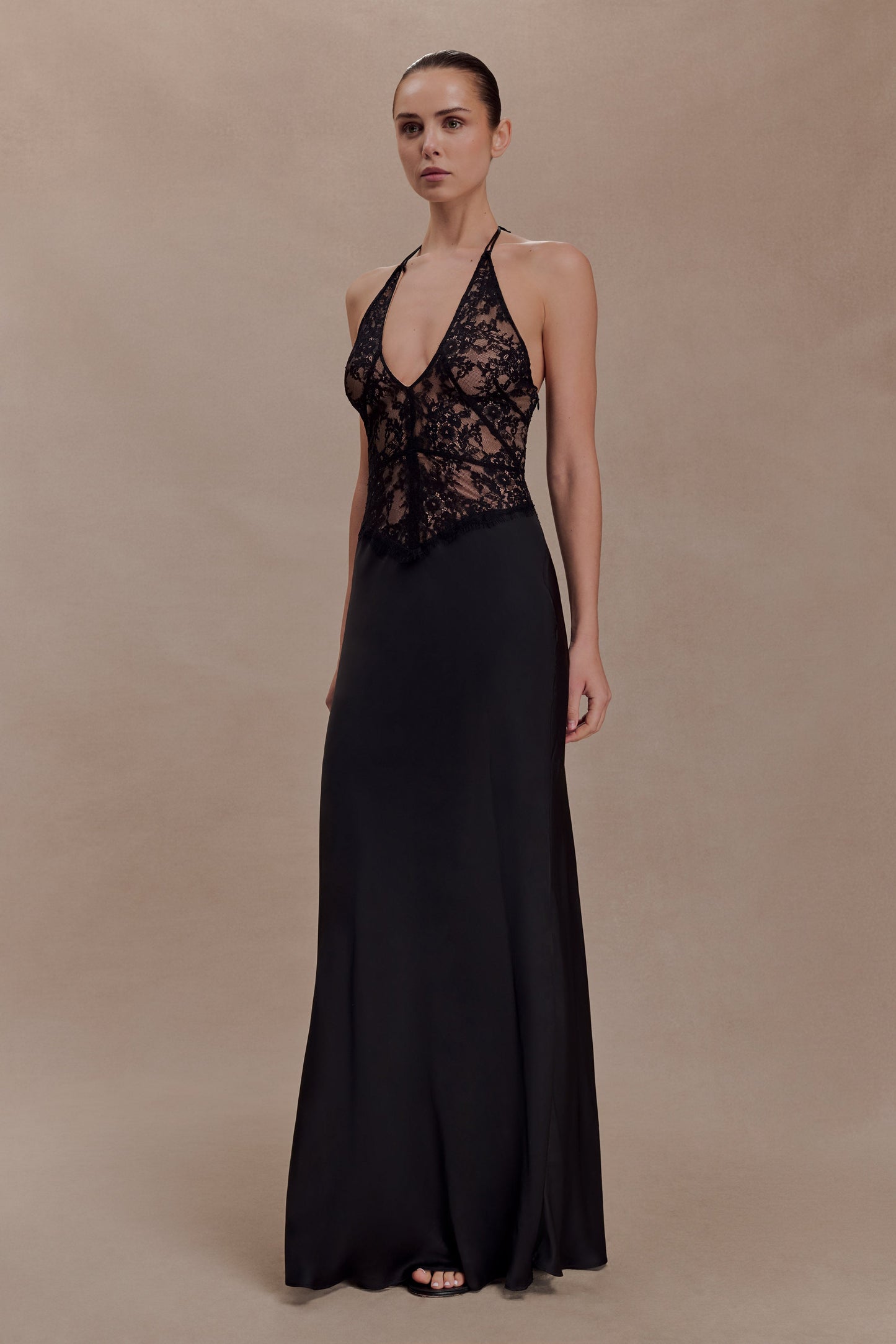 Sascha Lace And Satin Halter Maxi Dress - Black