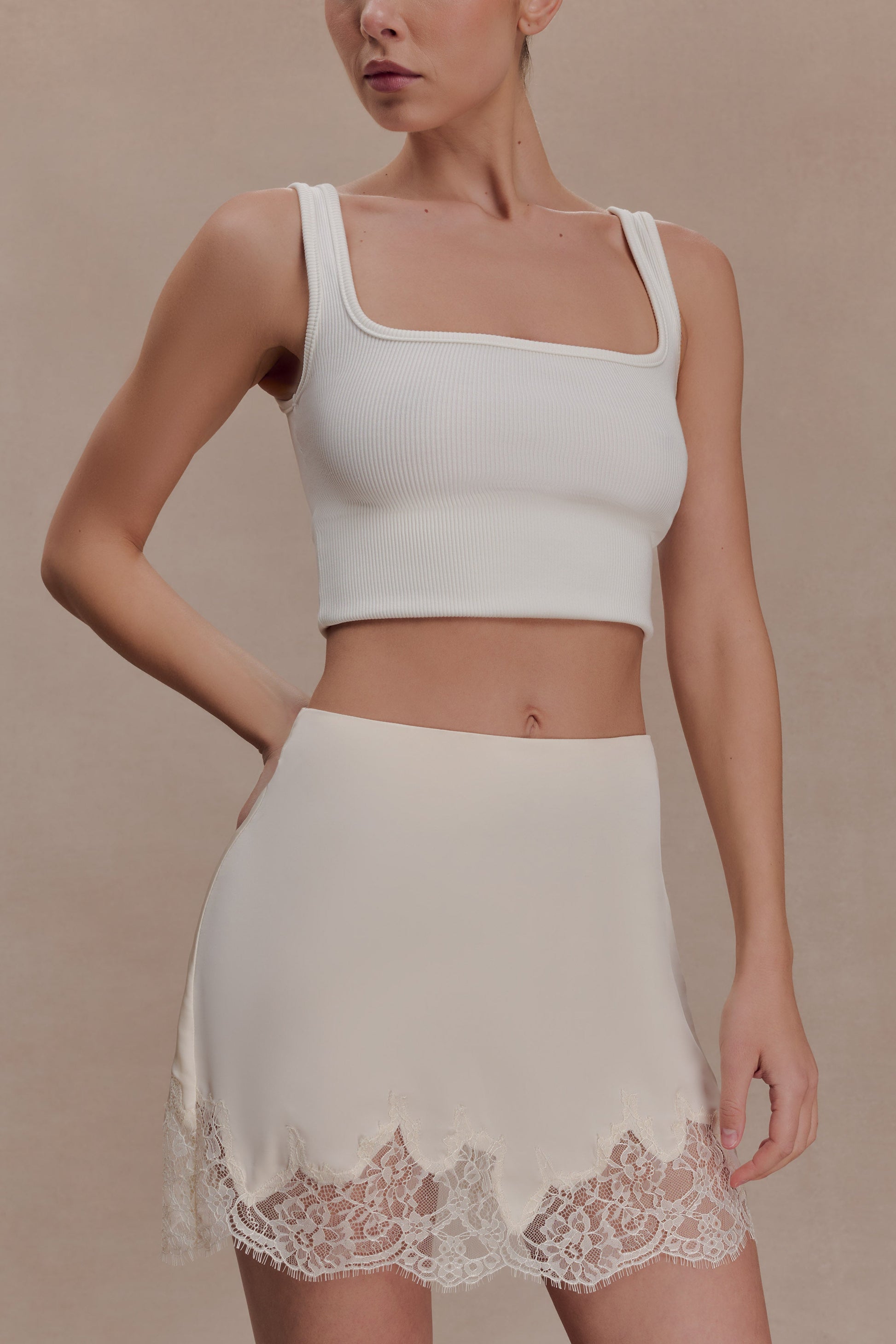 Nina Lace And Satin Mini Skirt - Ivory #3