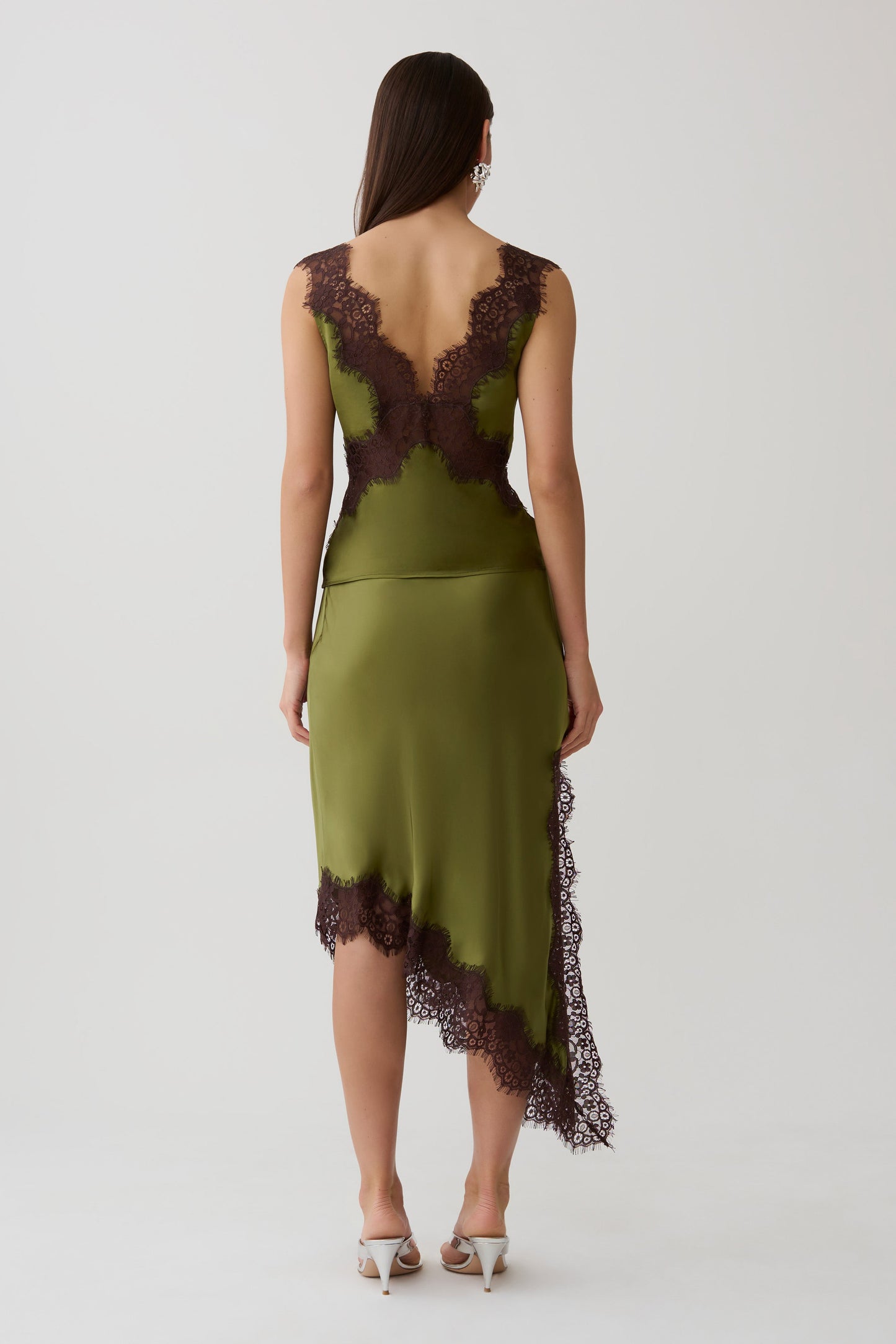 Amber Satin And Lace Camisole - Olive