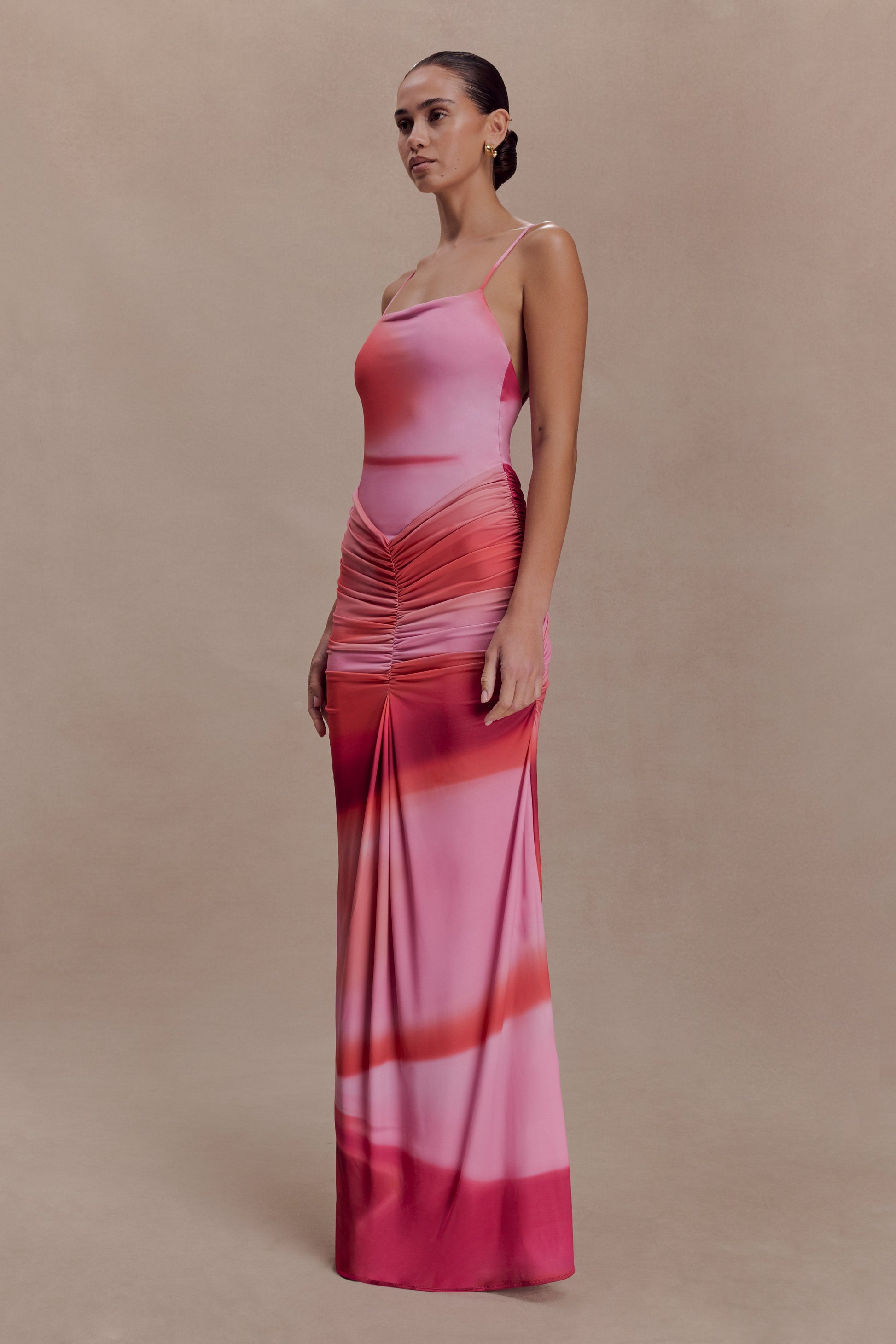 Roisin Slinky Maxi Dress - Pink Sunset Print #4