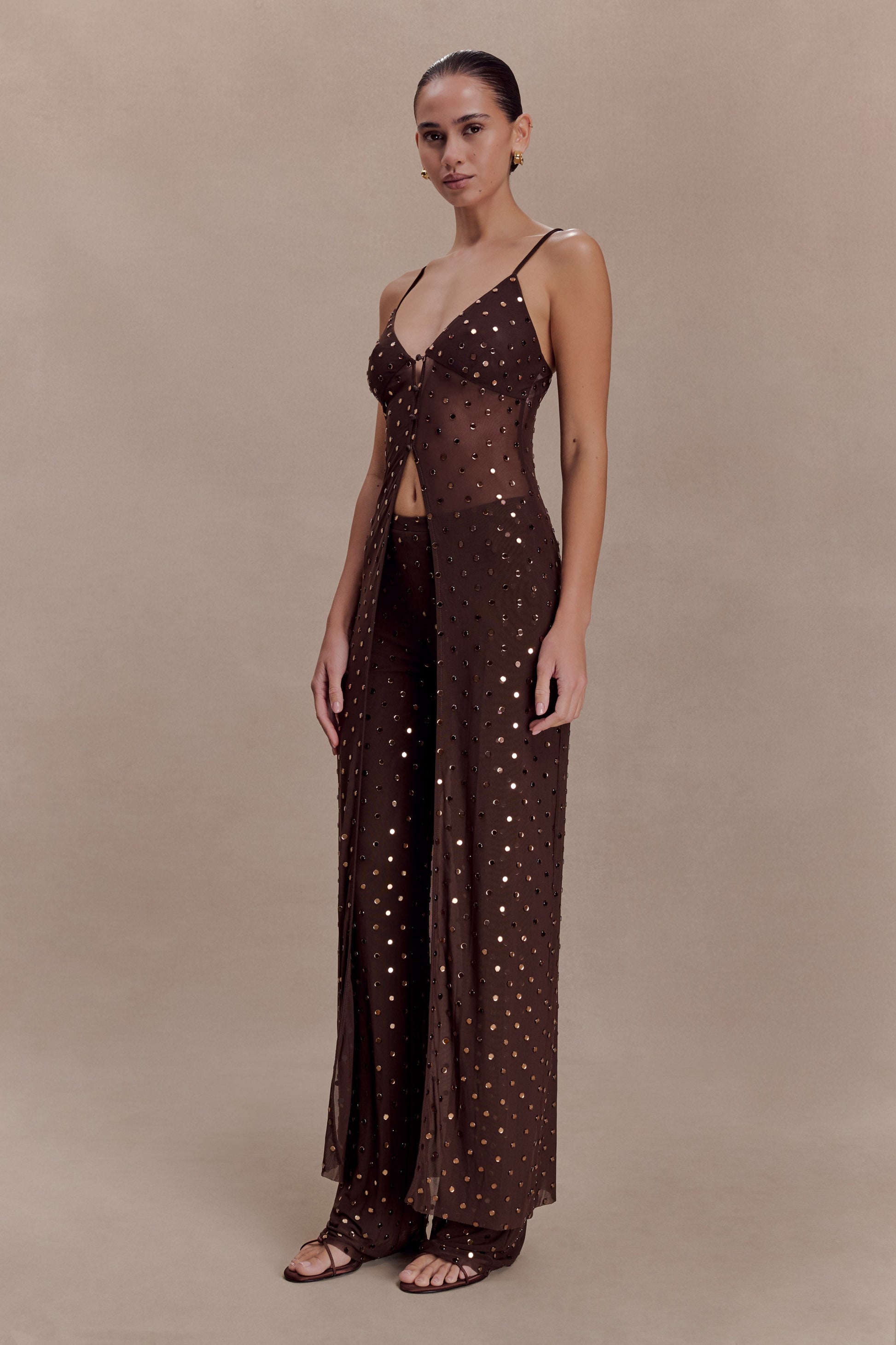 Jackie Longline Diamante Top - Chocolate #4
