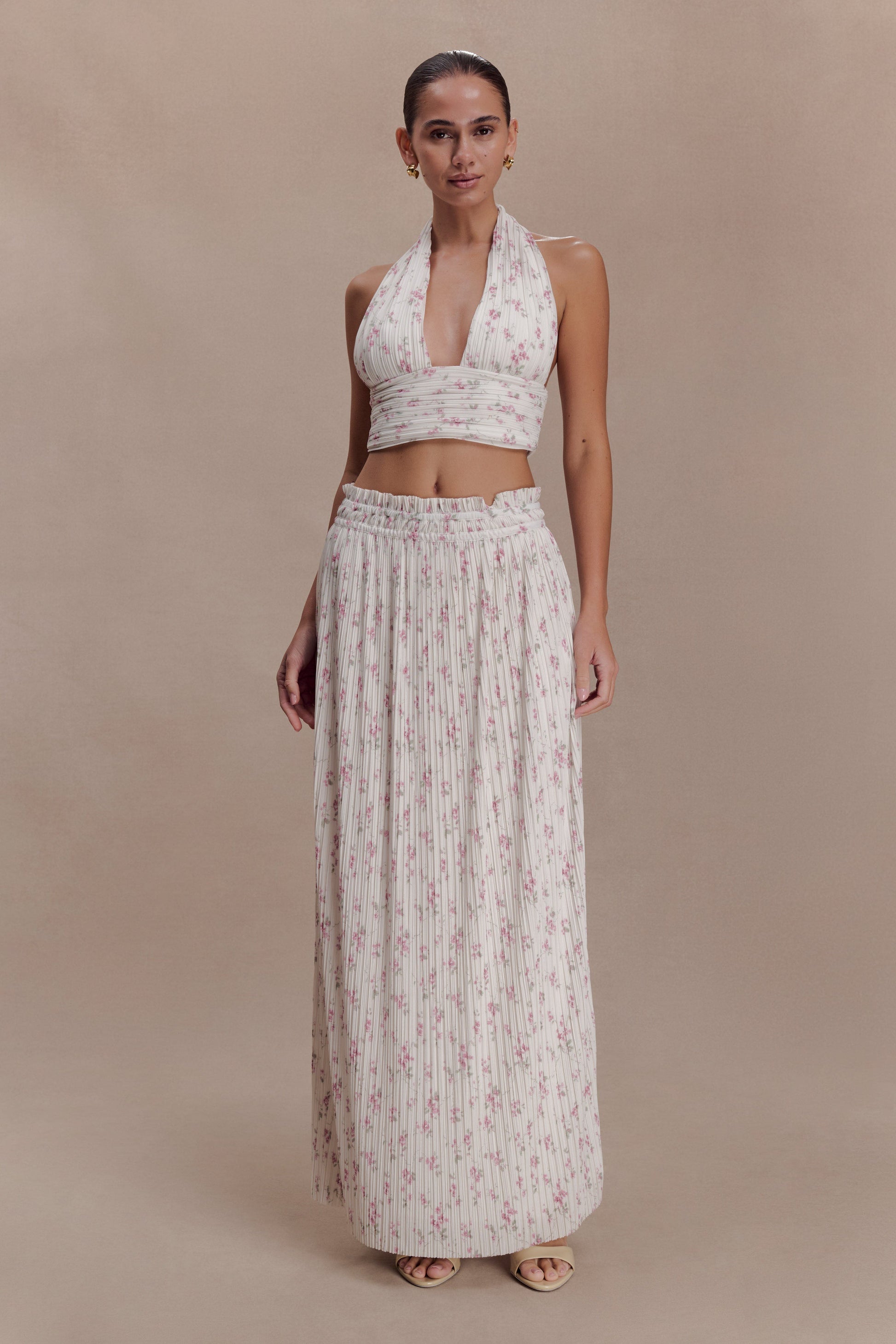 Amaris Sleeveless Plisse Halter Top - Floral Ditsy Print #4
