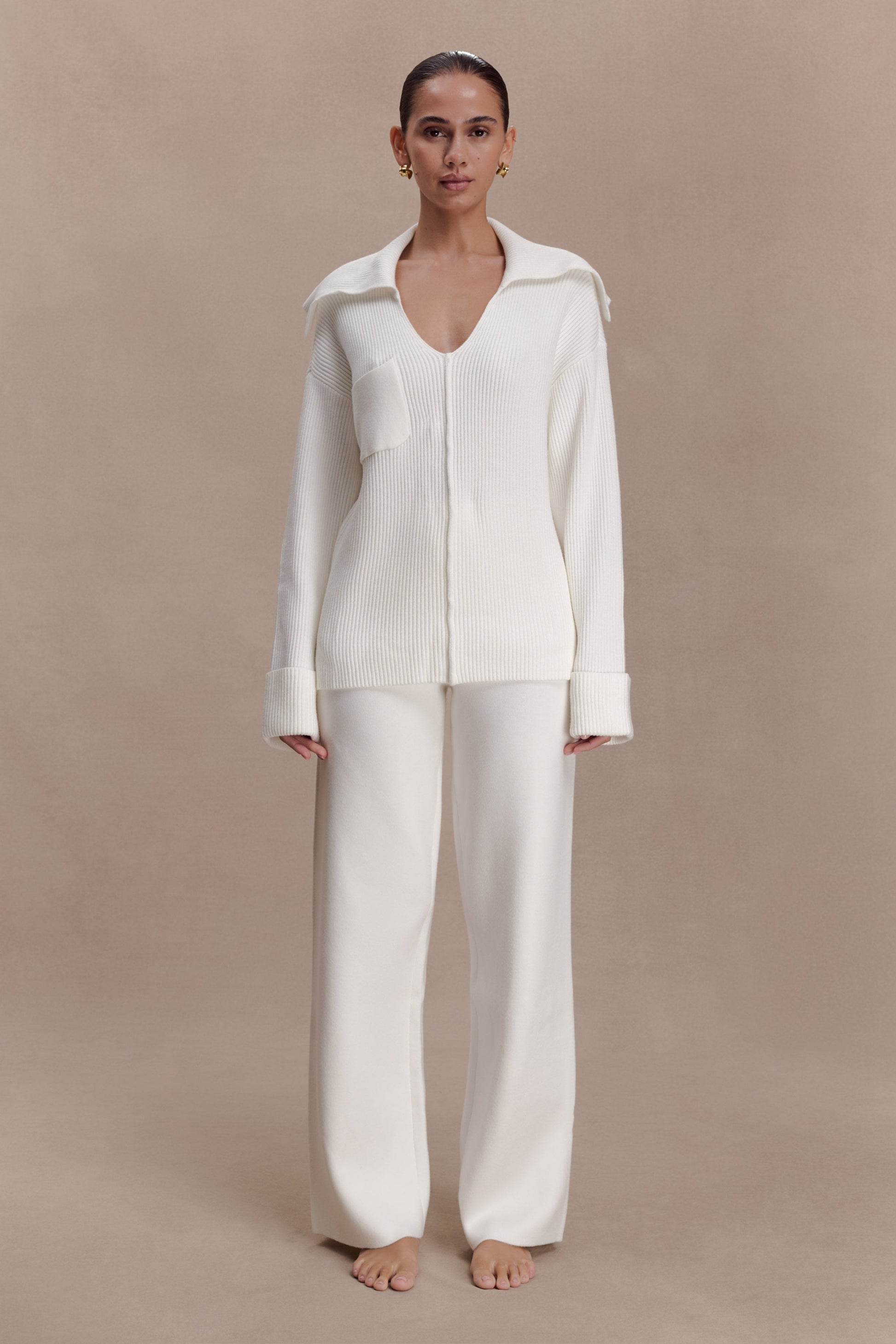 Bianka V Neck Knit Jumper - Off White #5