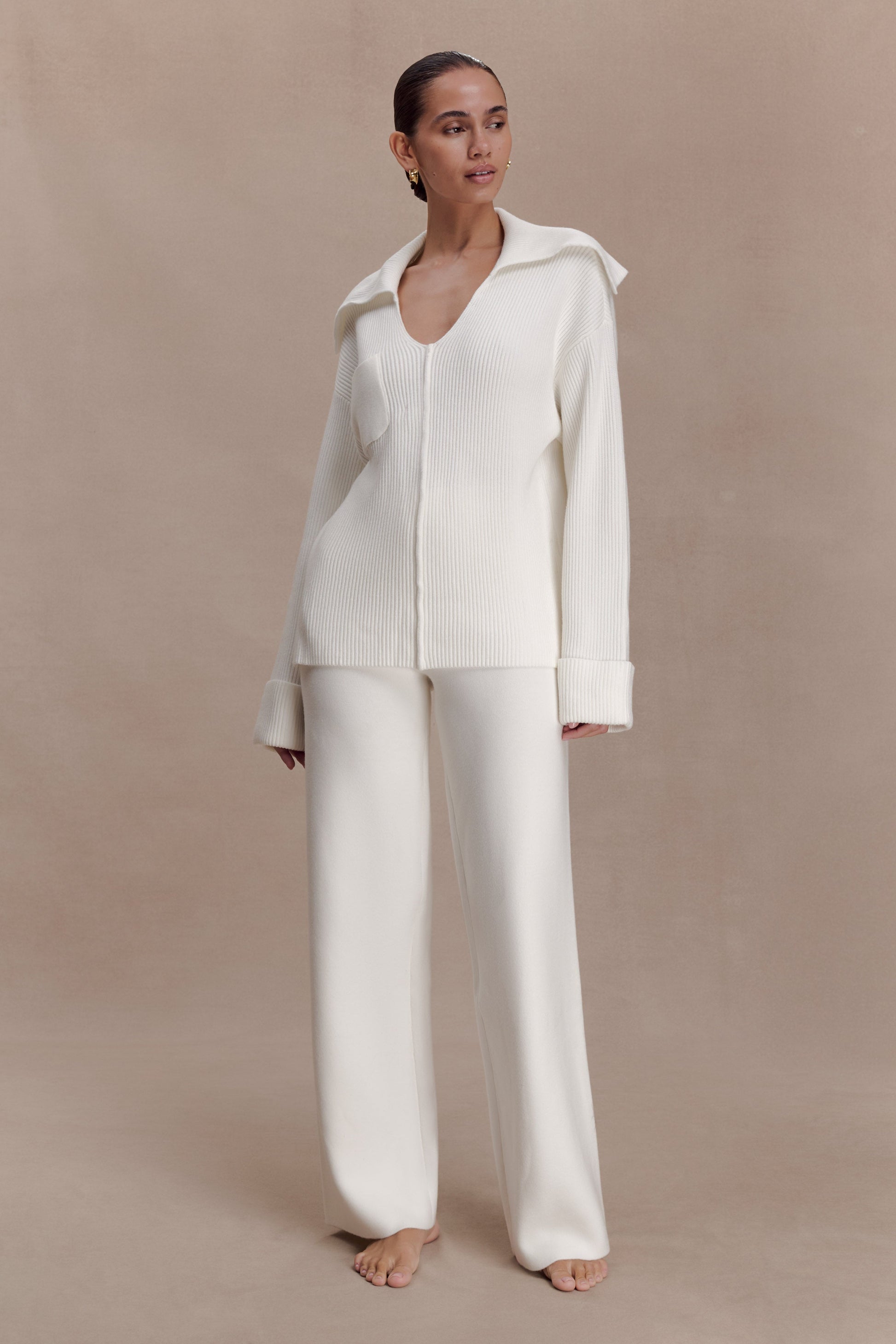 Bianka V Neck Knit Jumper - Off White #3