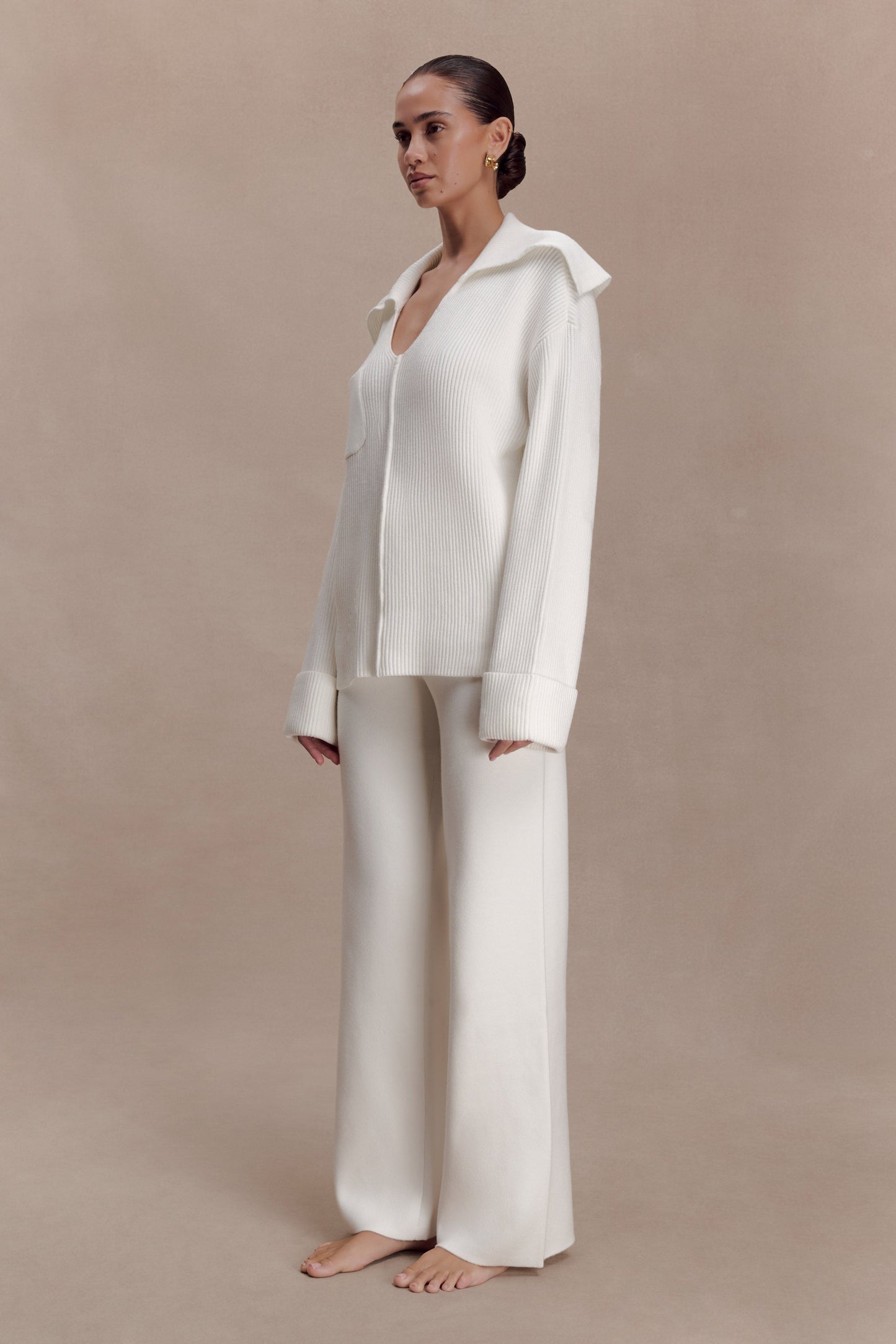 Bianka V Neck Knit Jumper - Off White