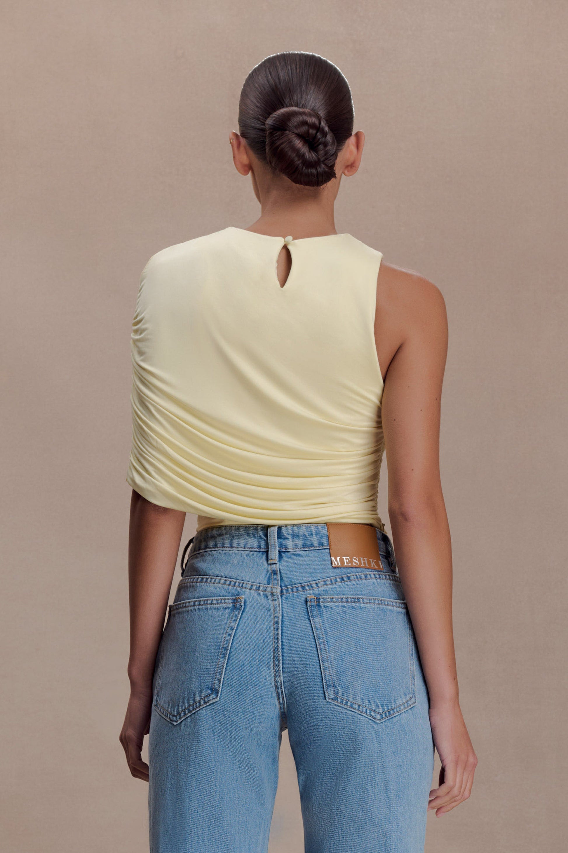 Adrienne One Shoulder Slinky Top - Lemon #2