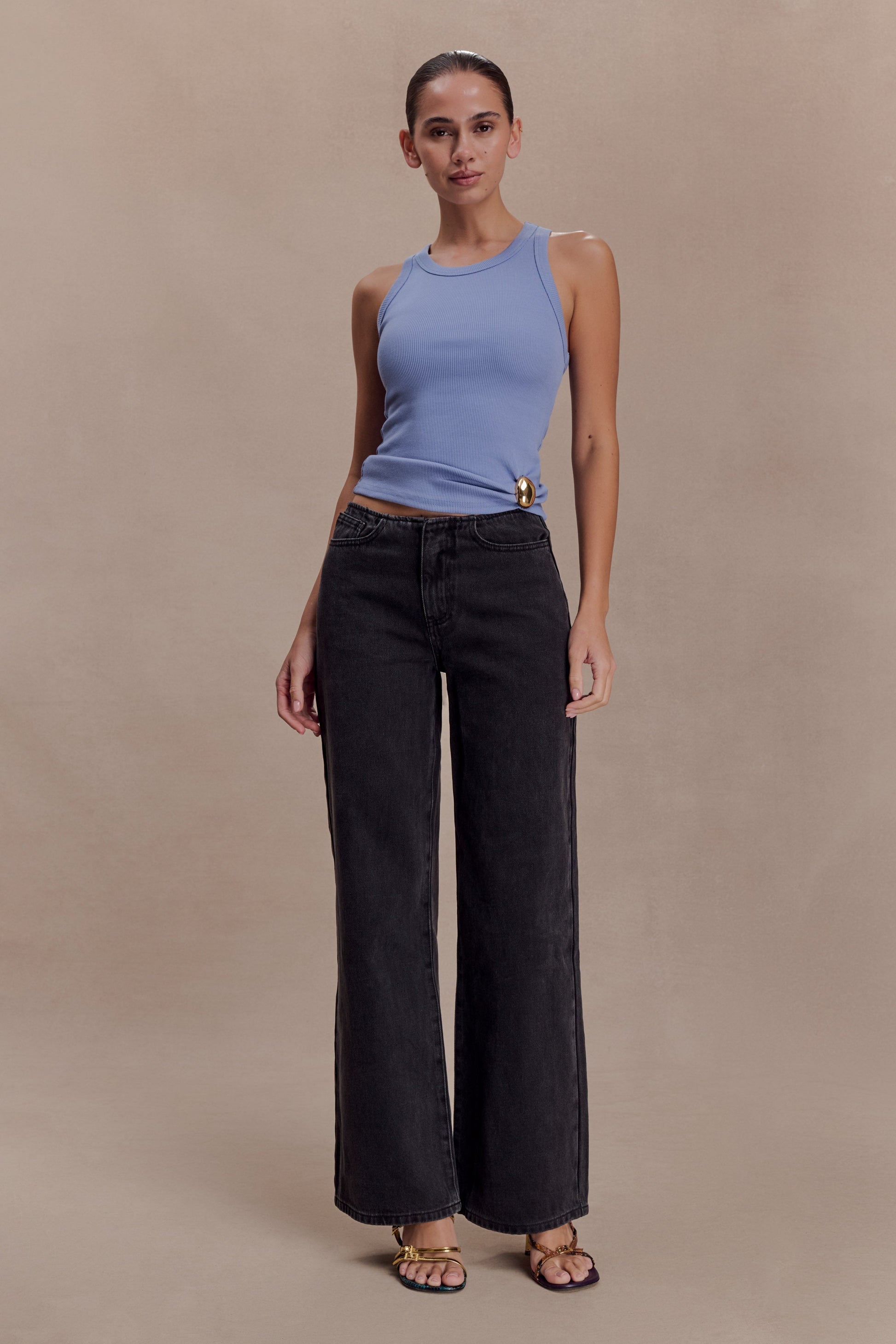 Lola Ribbed Sleeveless Top With Hardware - Cornflower Blue #4