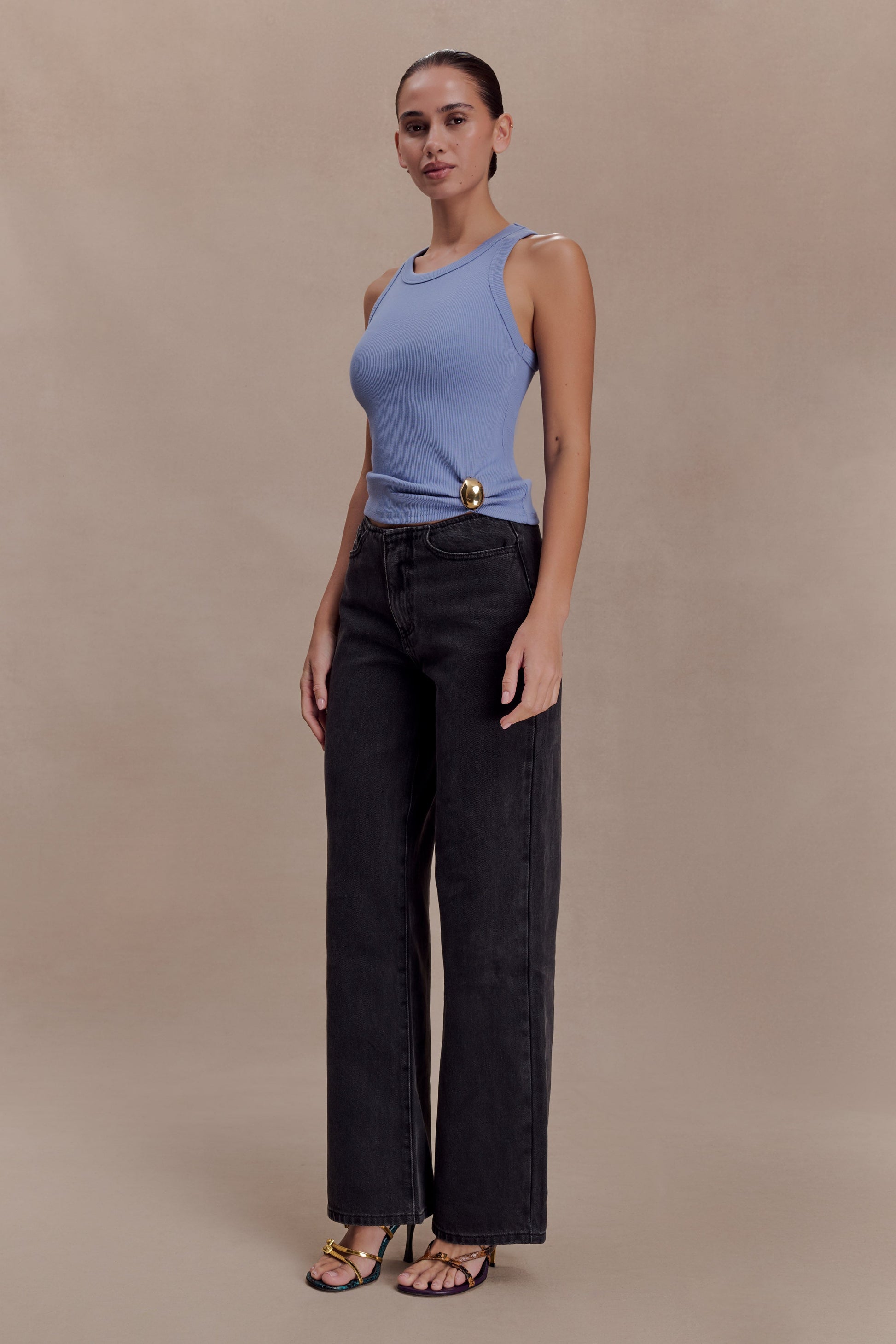 Lola Ribbed Sleeveless Top With Hardware - Cornflower Blue #3